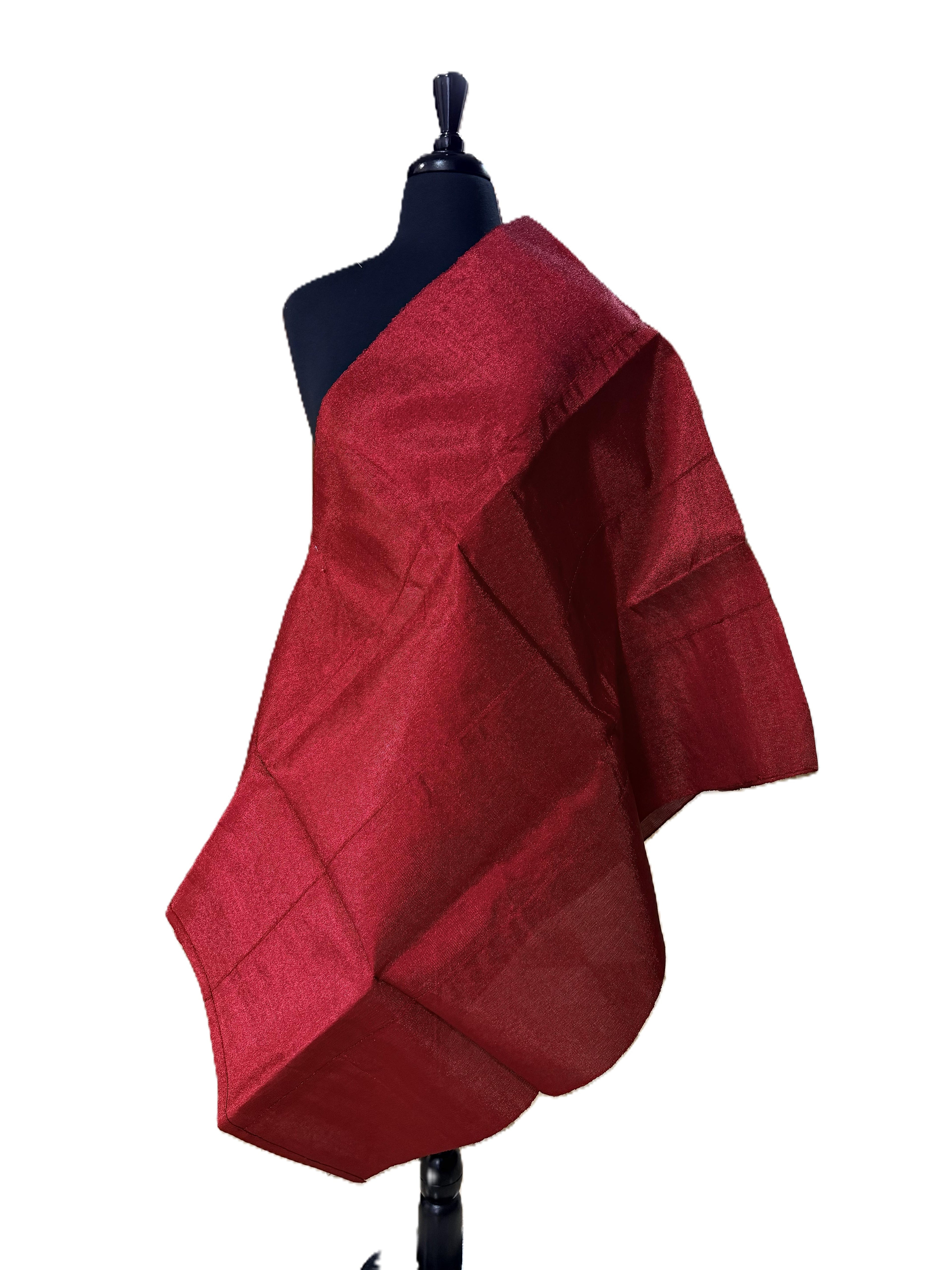 Aso Oke Crimson Red Tone-on-Tone Satin Weave Fabric