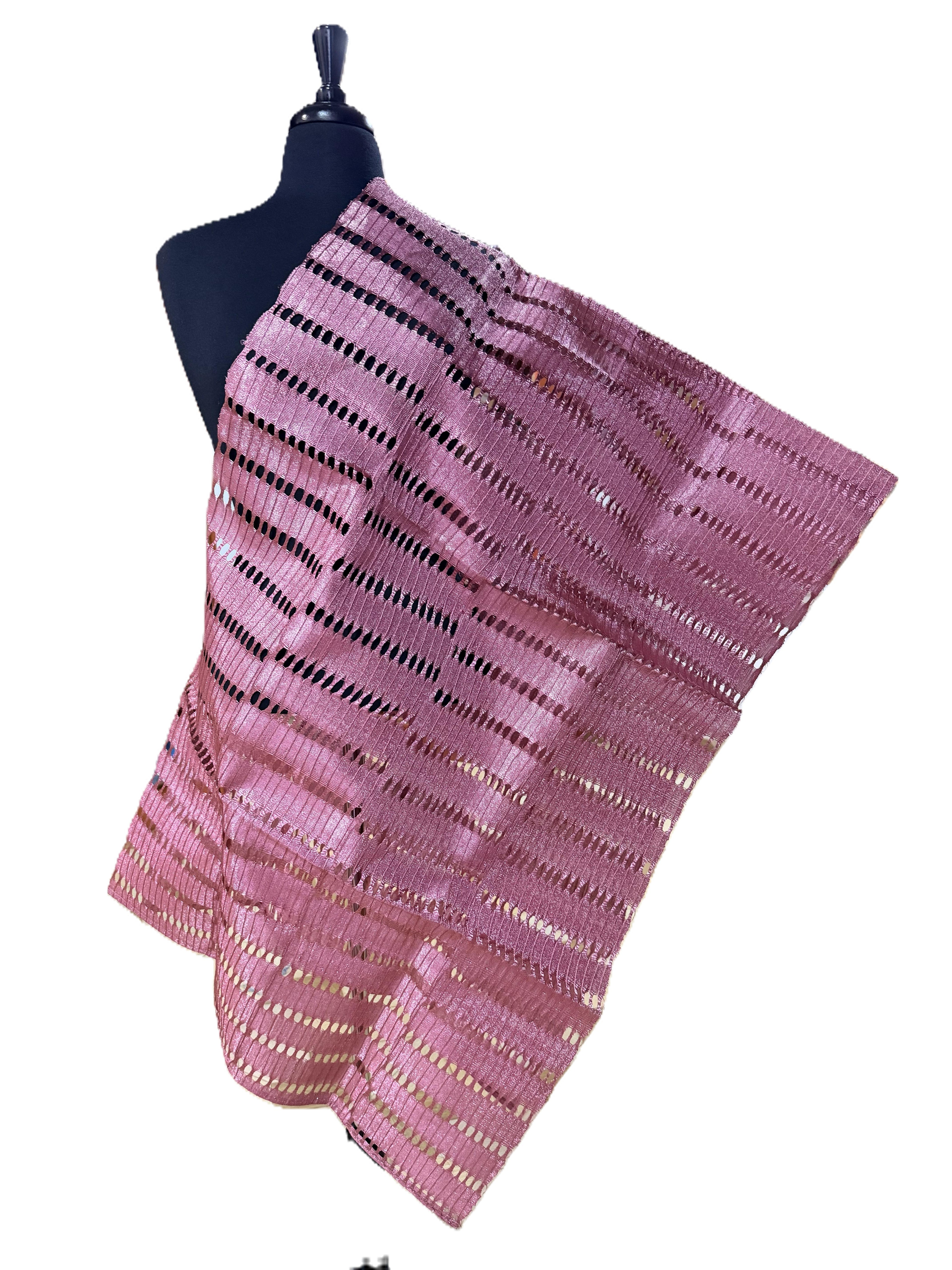 Aso Oke Dusty Rose Eyelet Lace Weave Fabric with Rose Gold Thread