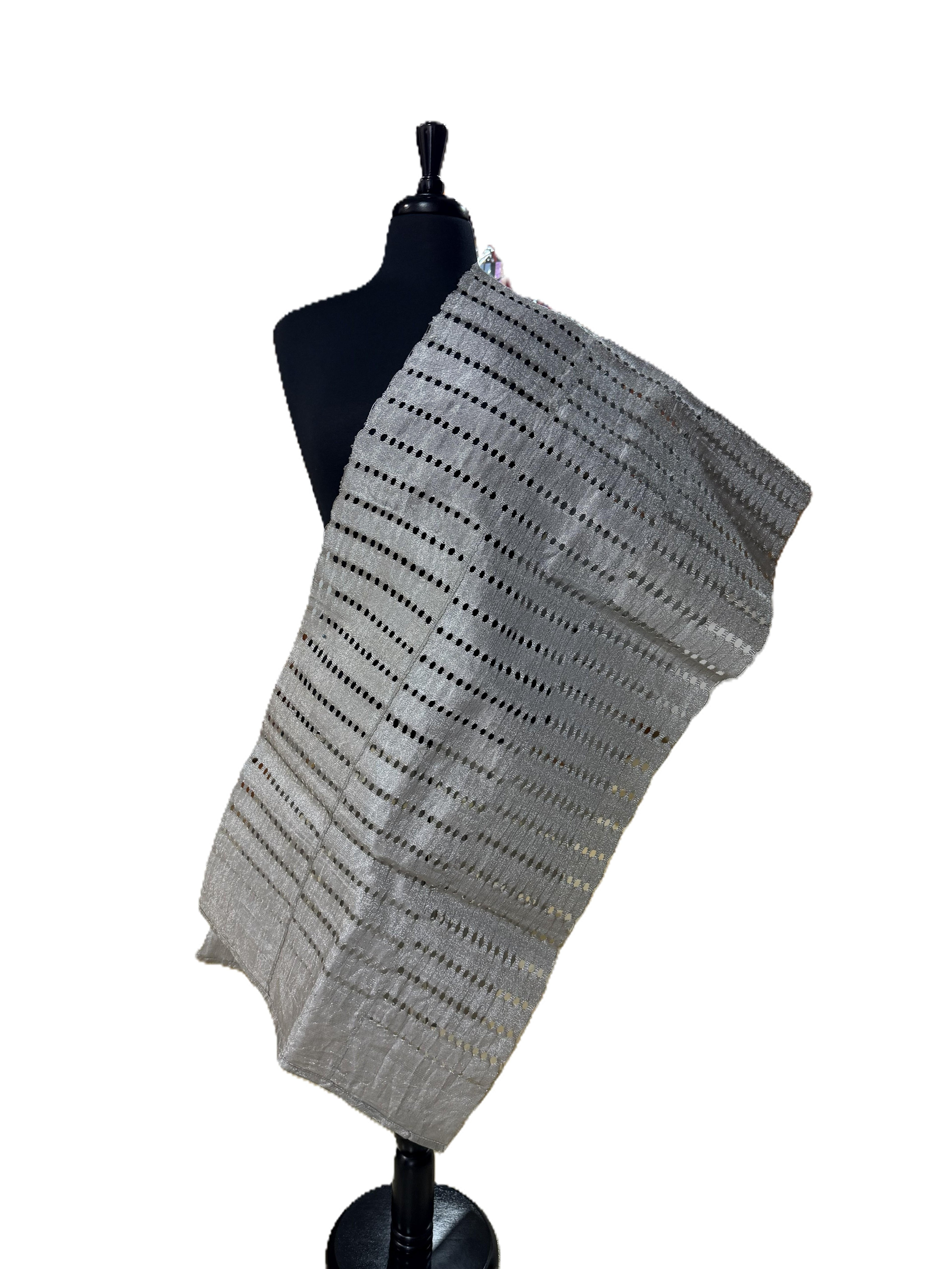 Aso Oke Silver Grey Eyelet Lace Weave Fabric