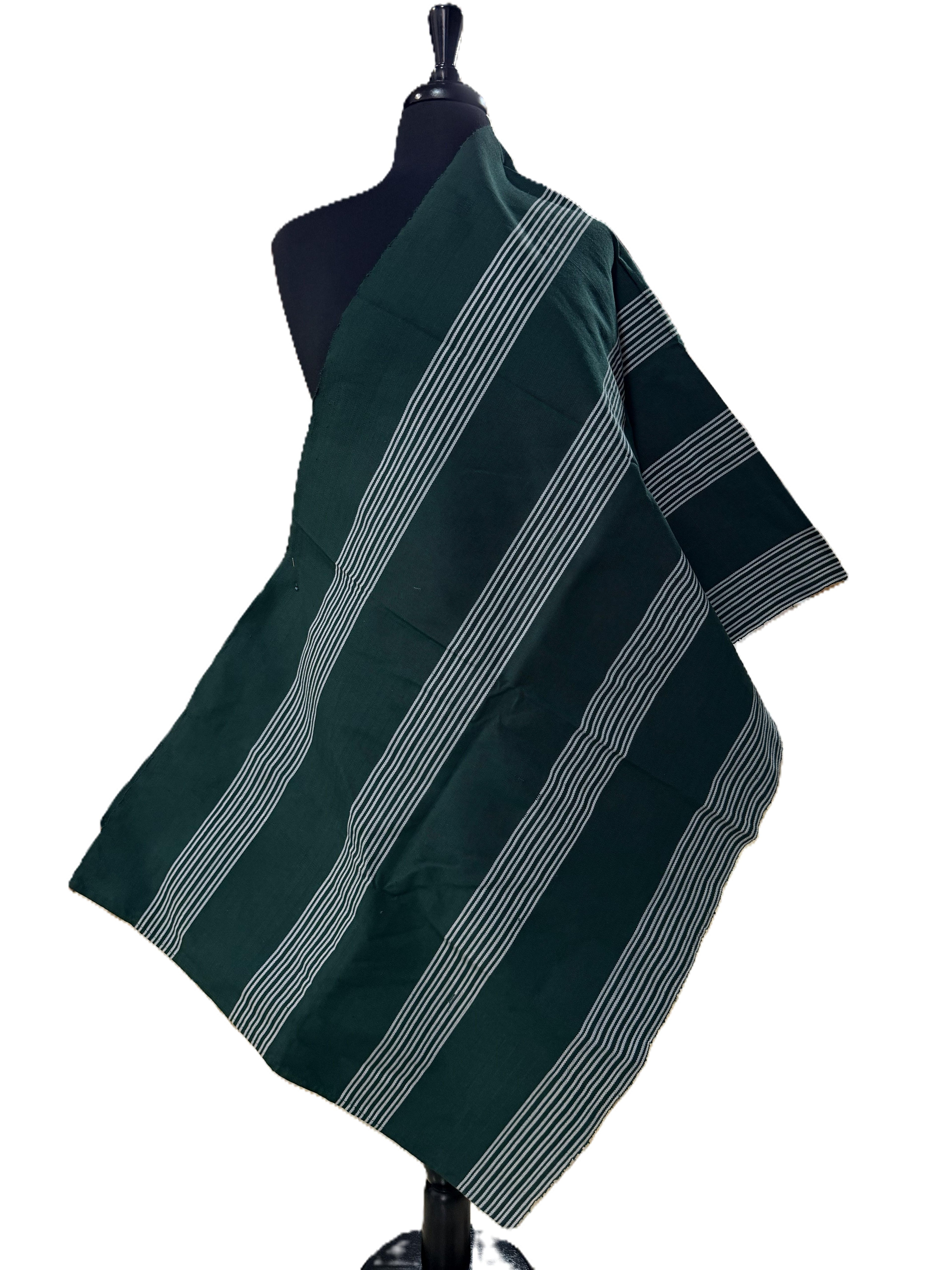 Aso Oke Hunter Green & White Fine Pinstriped Fabric