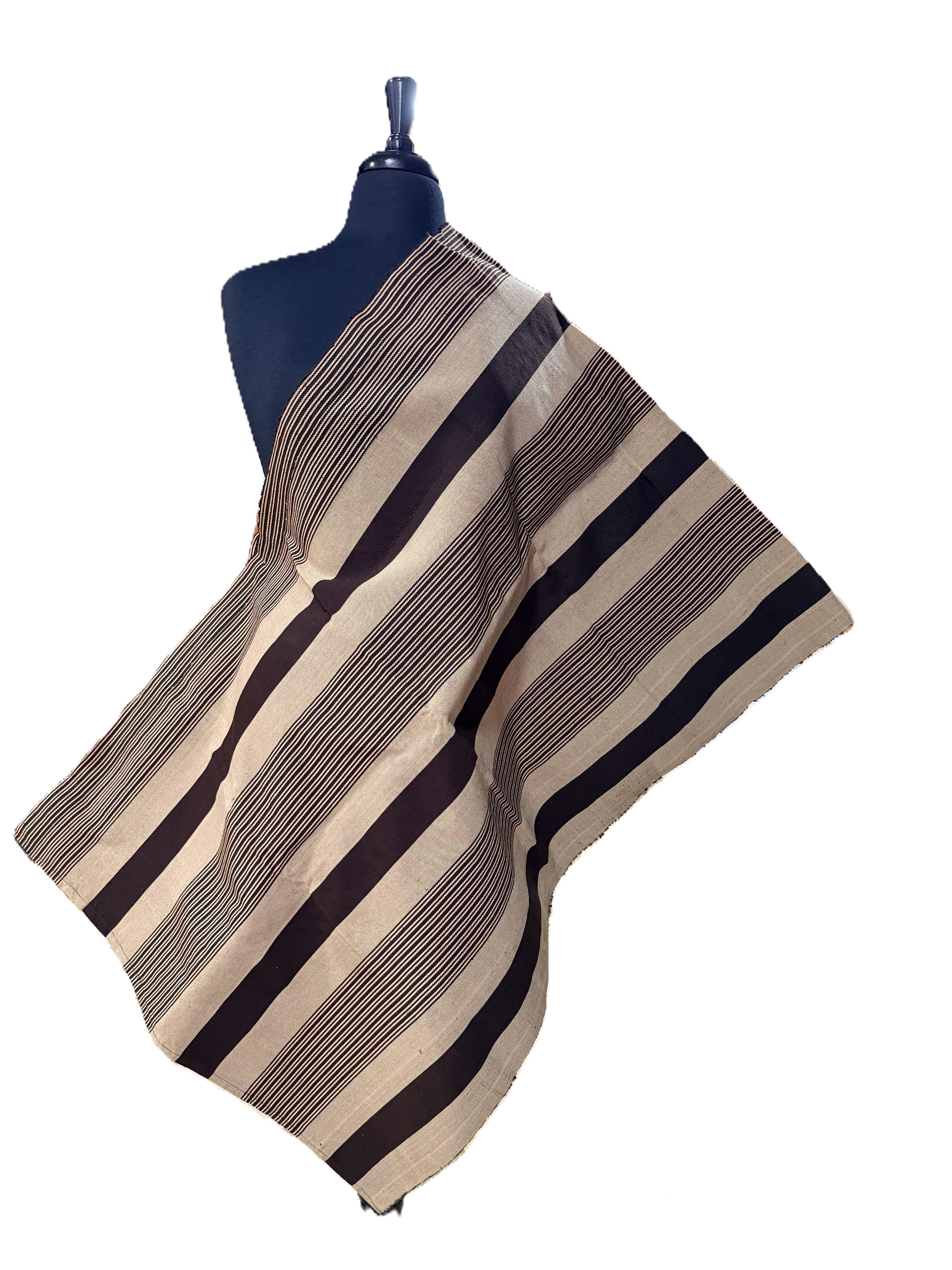 Aso Oke Dark Brown & Cream Broad Diagonal Striped Fabric
