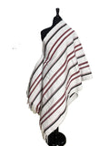 Aso Oke White, Burgundy & Charcoal Fine Striped Fabric