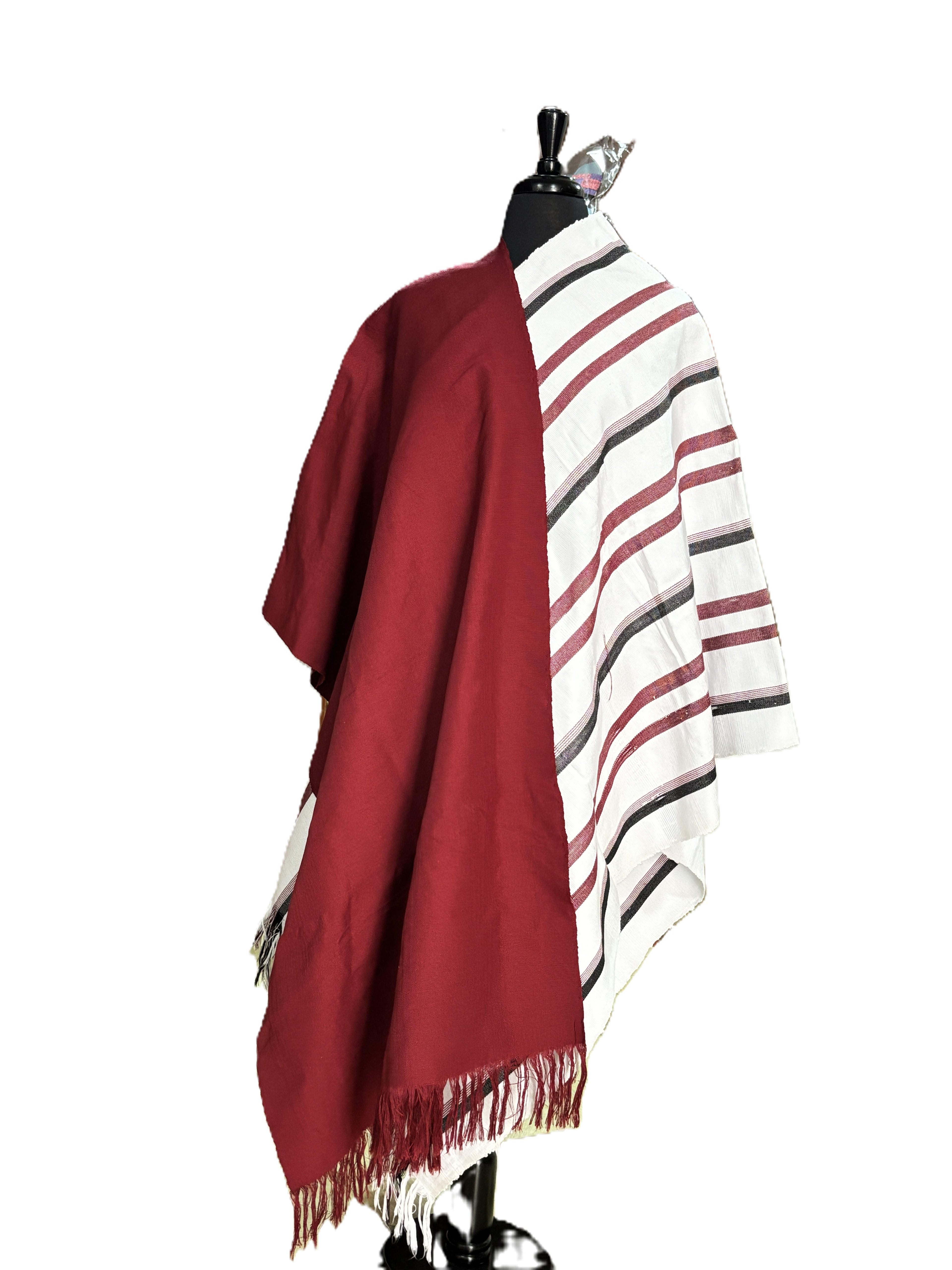 Aso Oke Wine Red & White Burgundy Striped Fabric