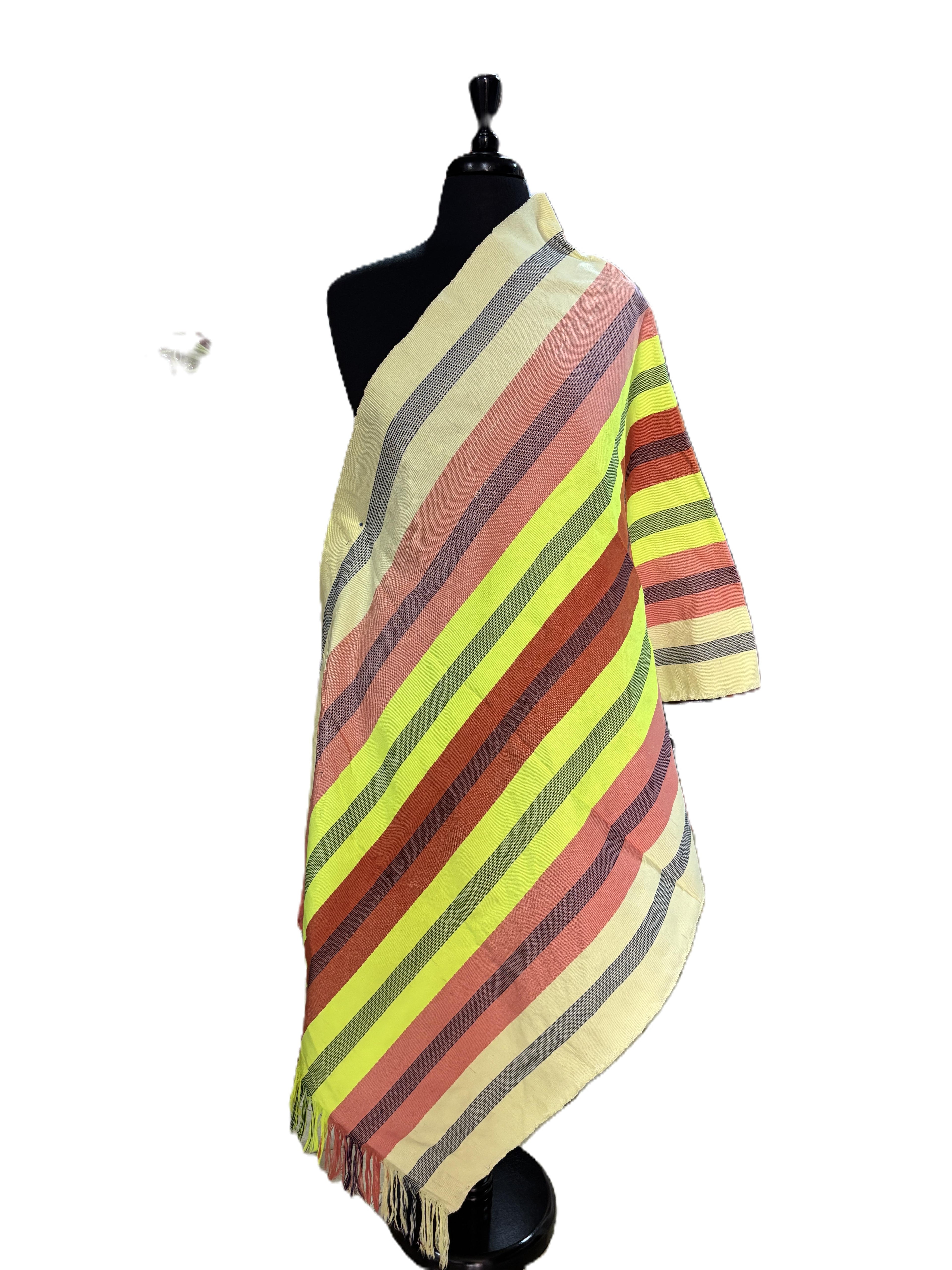Aso Oke Cream, Lime Yellow & Terracotta Broad Striped Fabric
