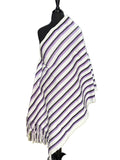 Aso Oke White, Lilac & Charcoal Broad Striped Fabric
