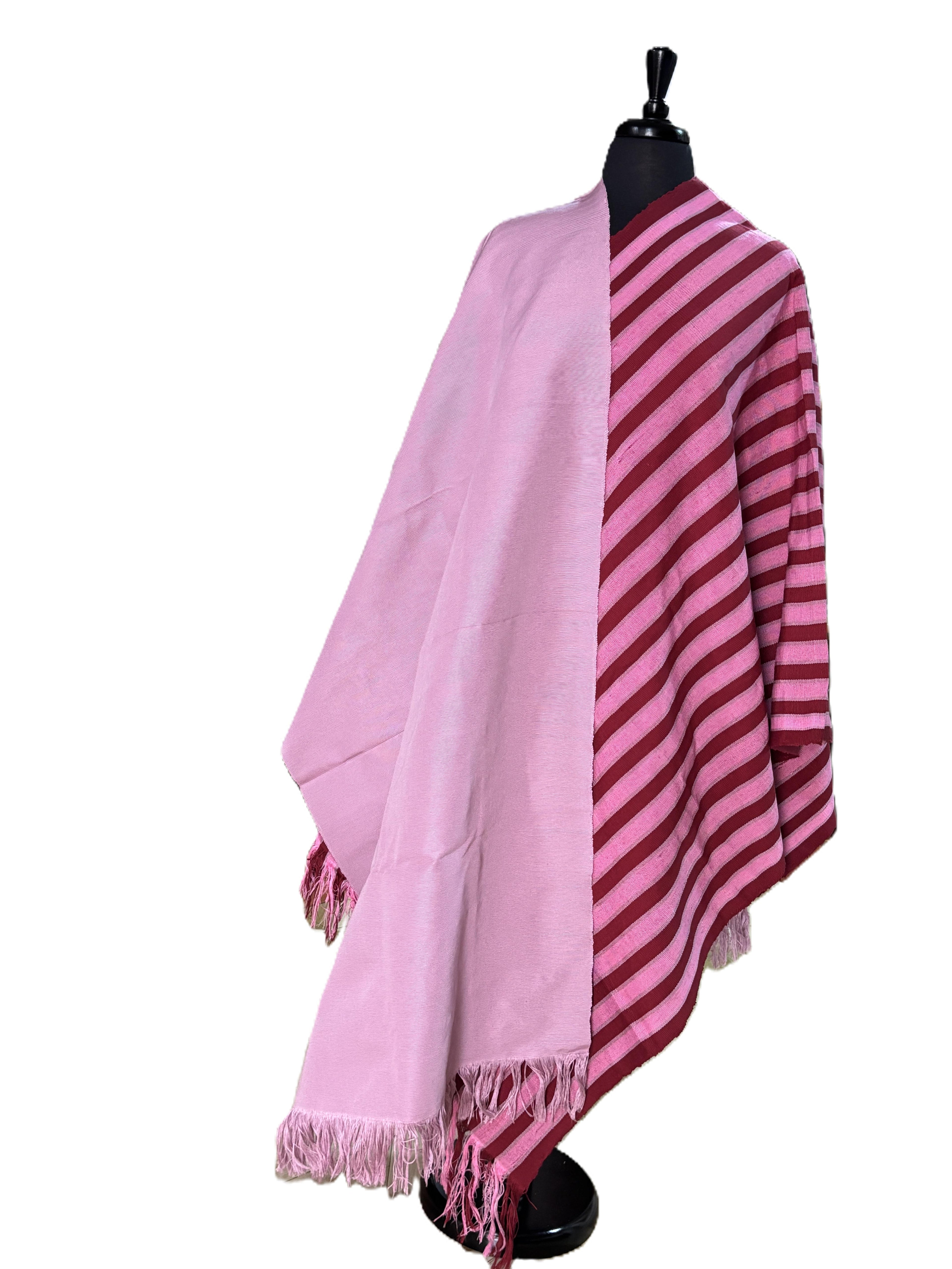 Aso Oke Blush Pink & Burgundy Broad Striped Fabric