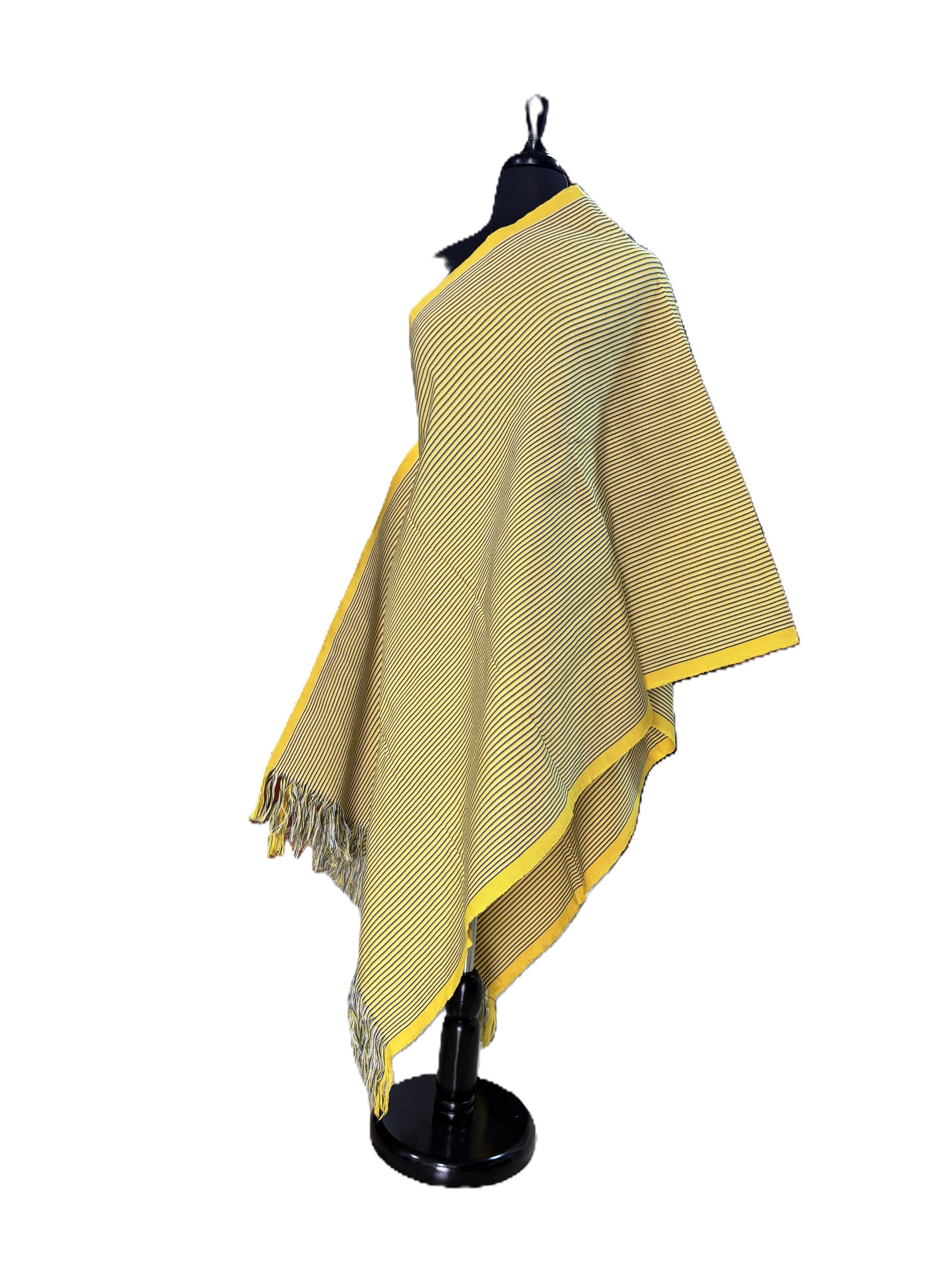 Aso Oke Yellow & Black Fine Pinstriped Fabric