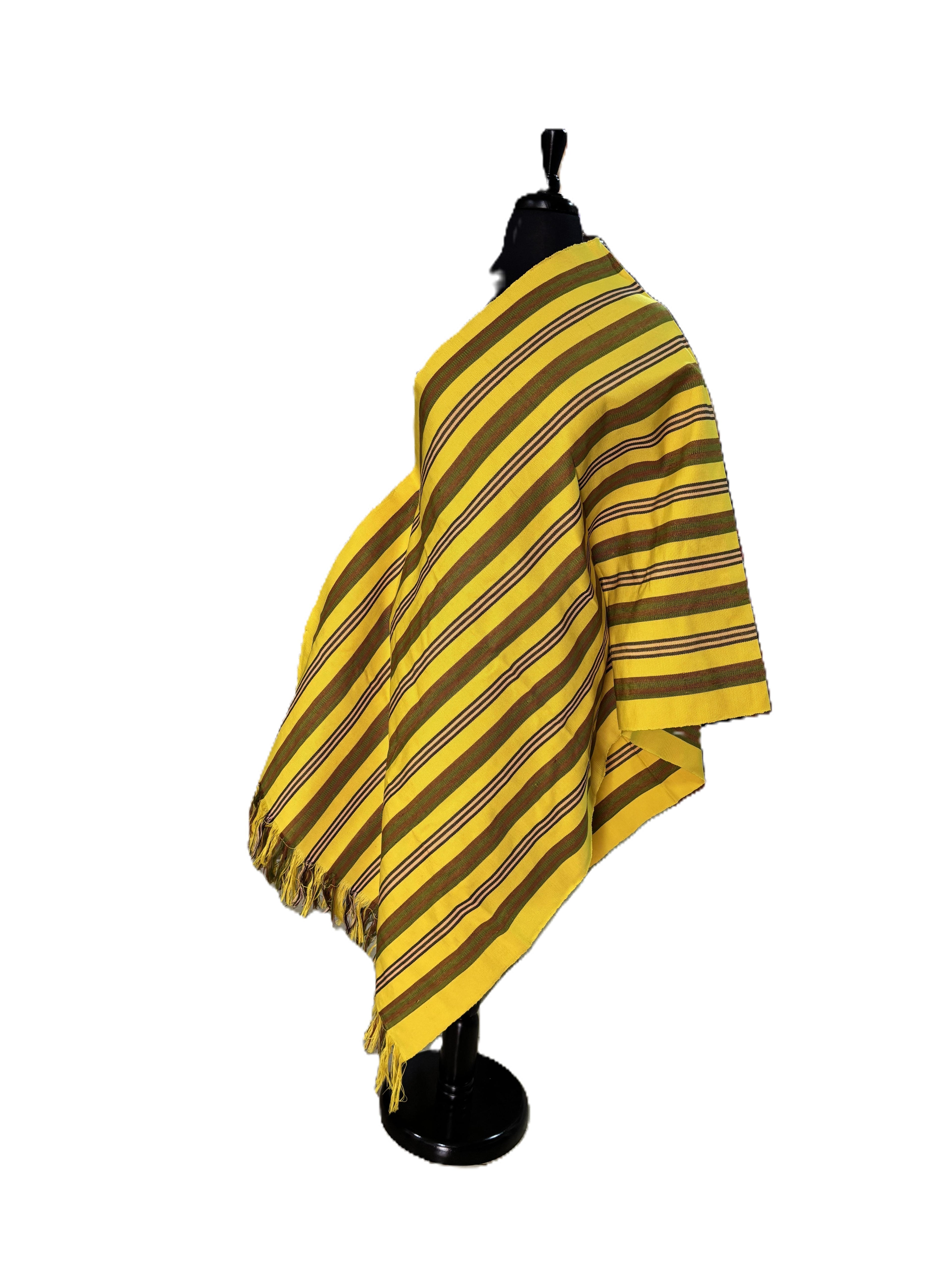 Aso Oke Yellow & Olive Brown Broad Striped Fabric