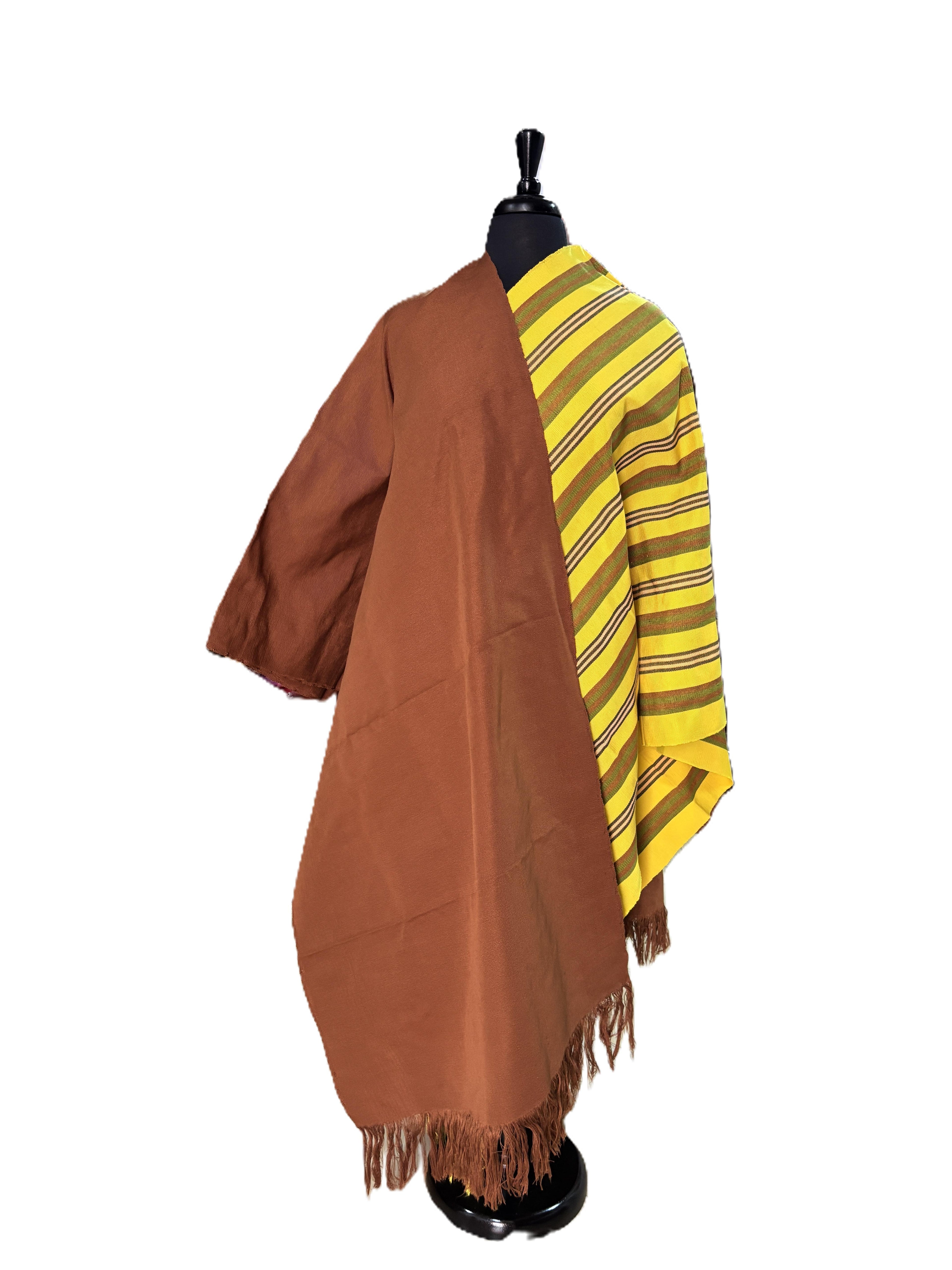Aso Oke Cognac Brown & Yellow Olive Broad Striped Fabric