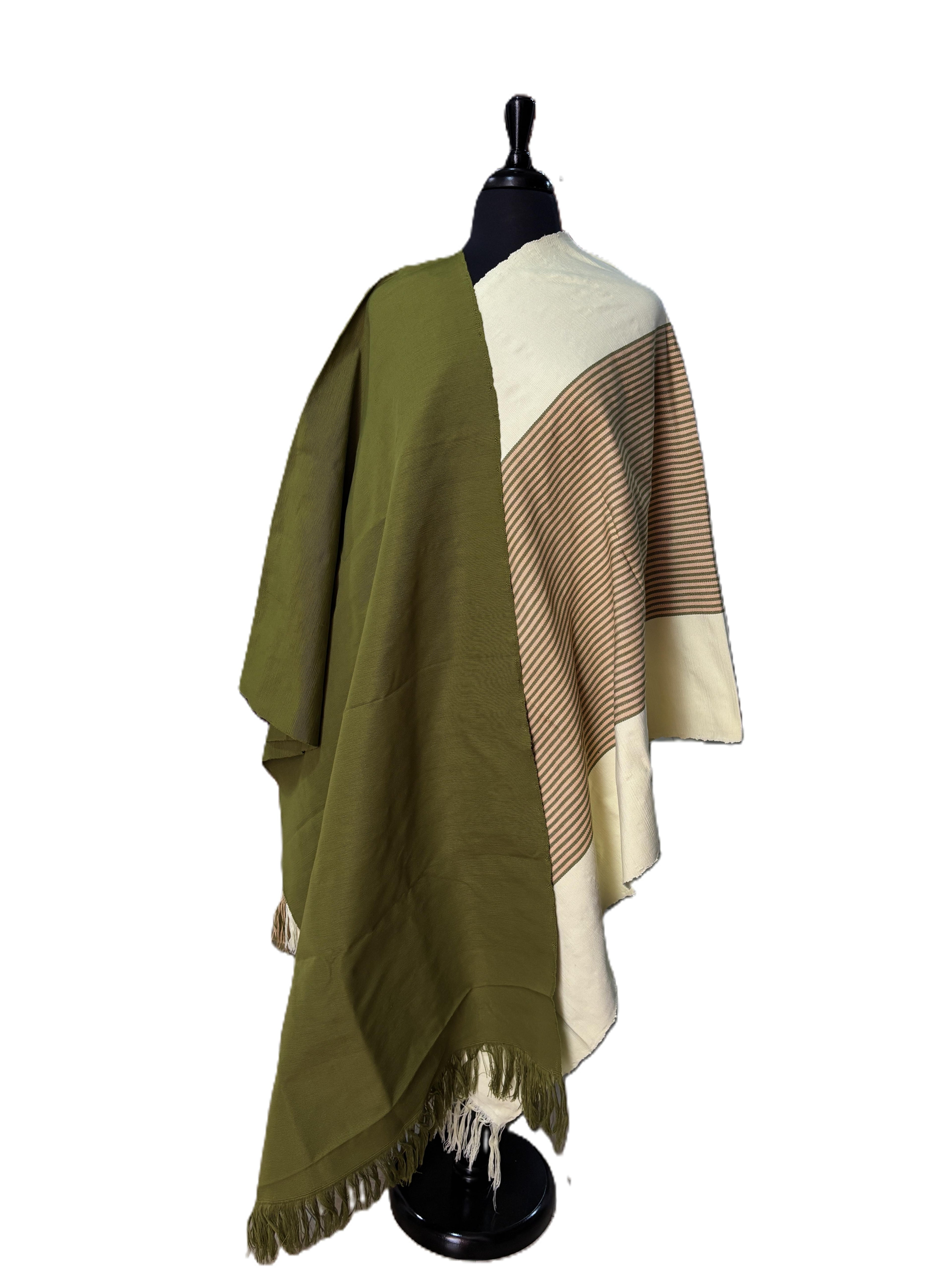 Aso Oke Olive Green & Cream Brown Striped Fabric