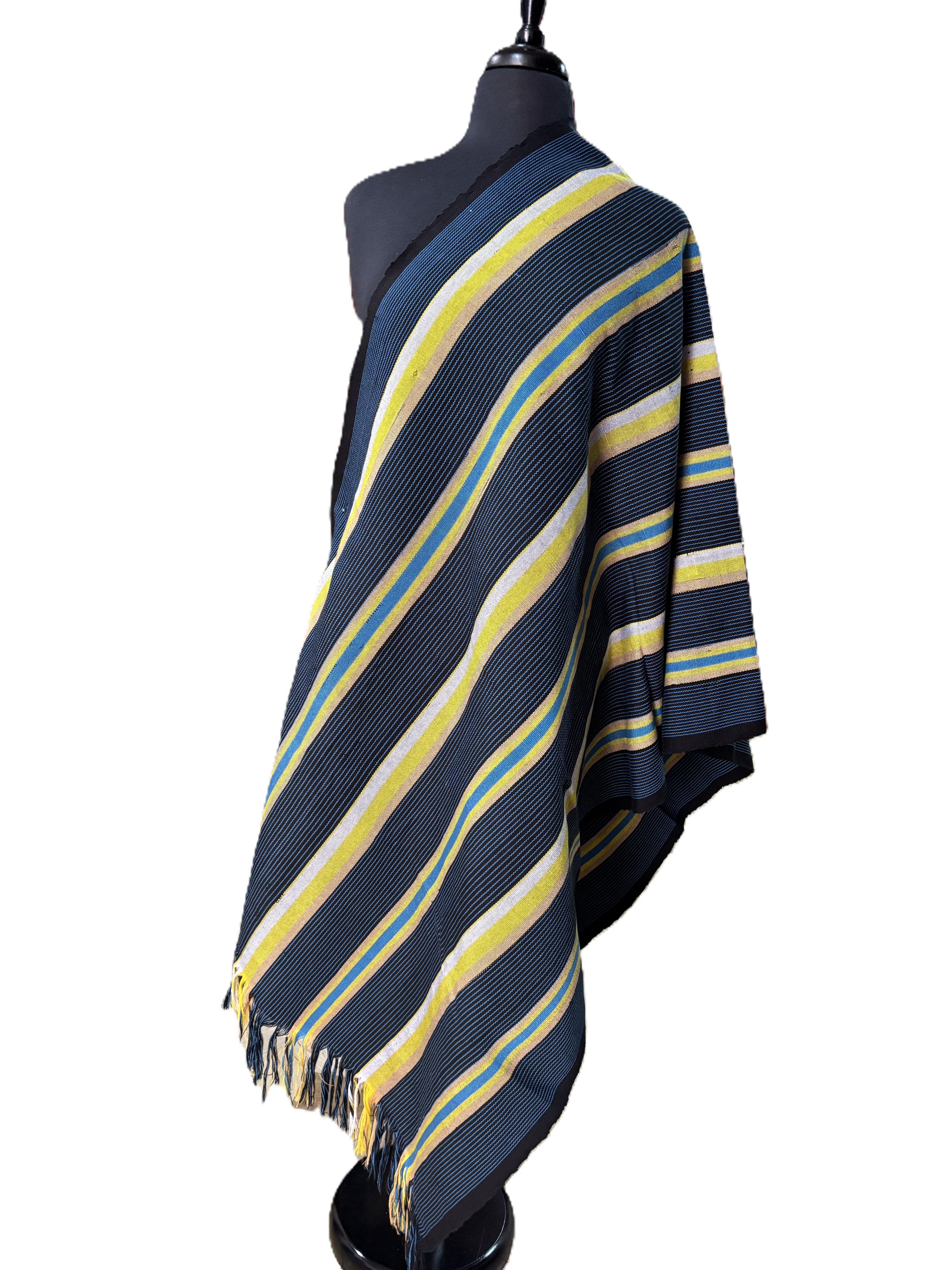 Aso Oke Navy & Yellow Blue Broad Striped Fabric