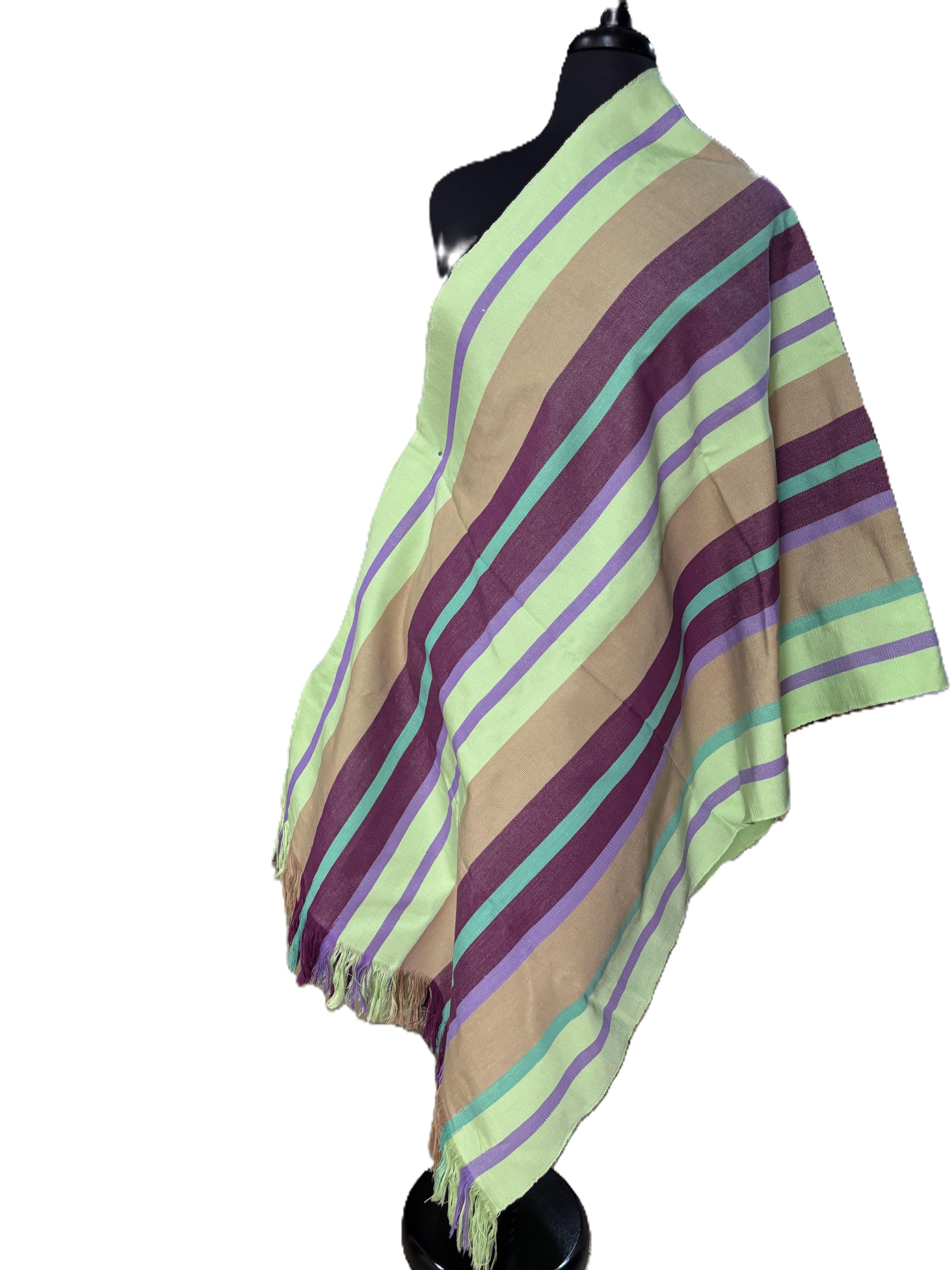 Aso Oke Lime Green & Plum Broad Striped Fabric