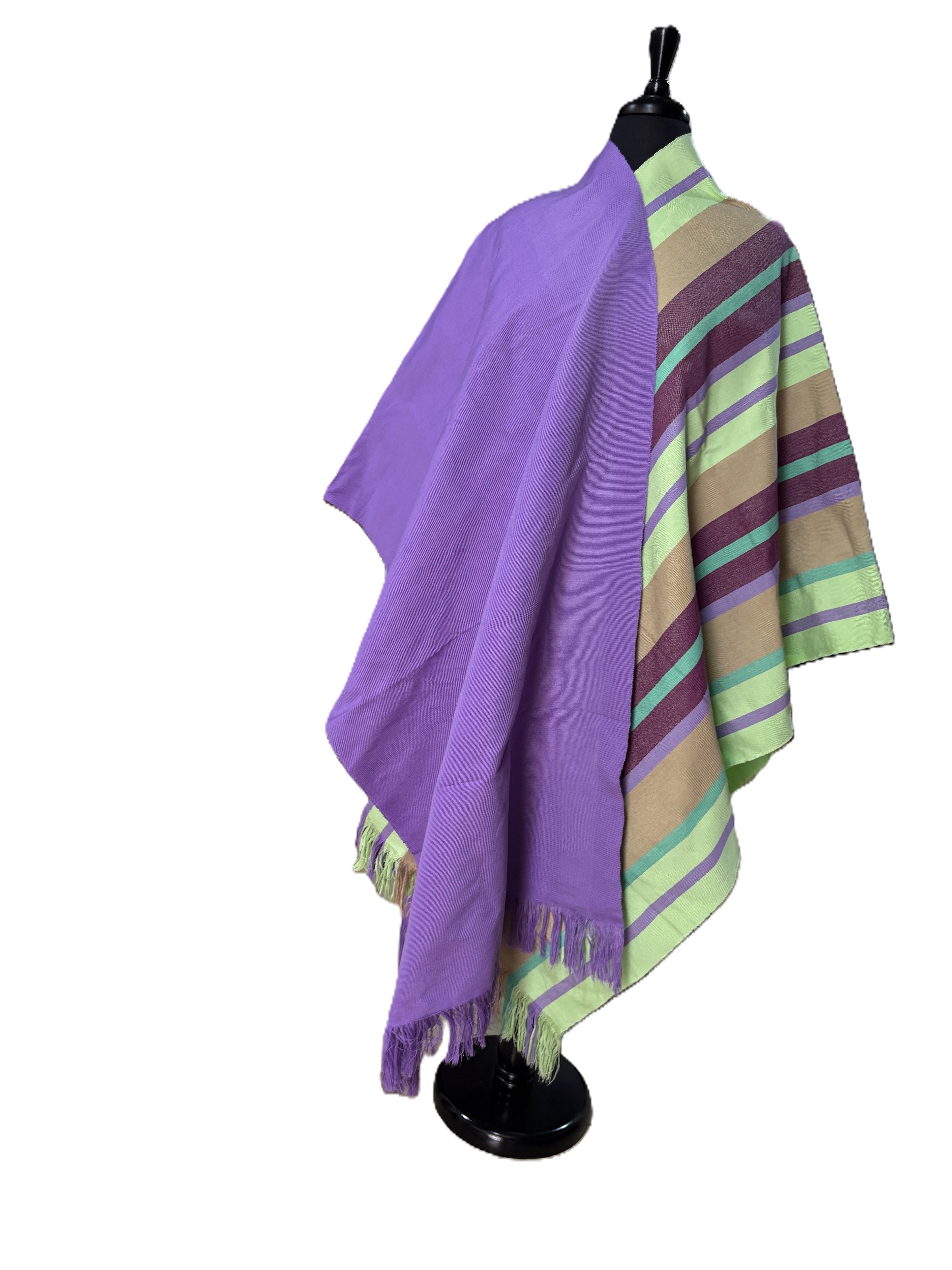 Aso Oke Lavender & Lime Green Broad Striped Fabric