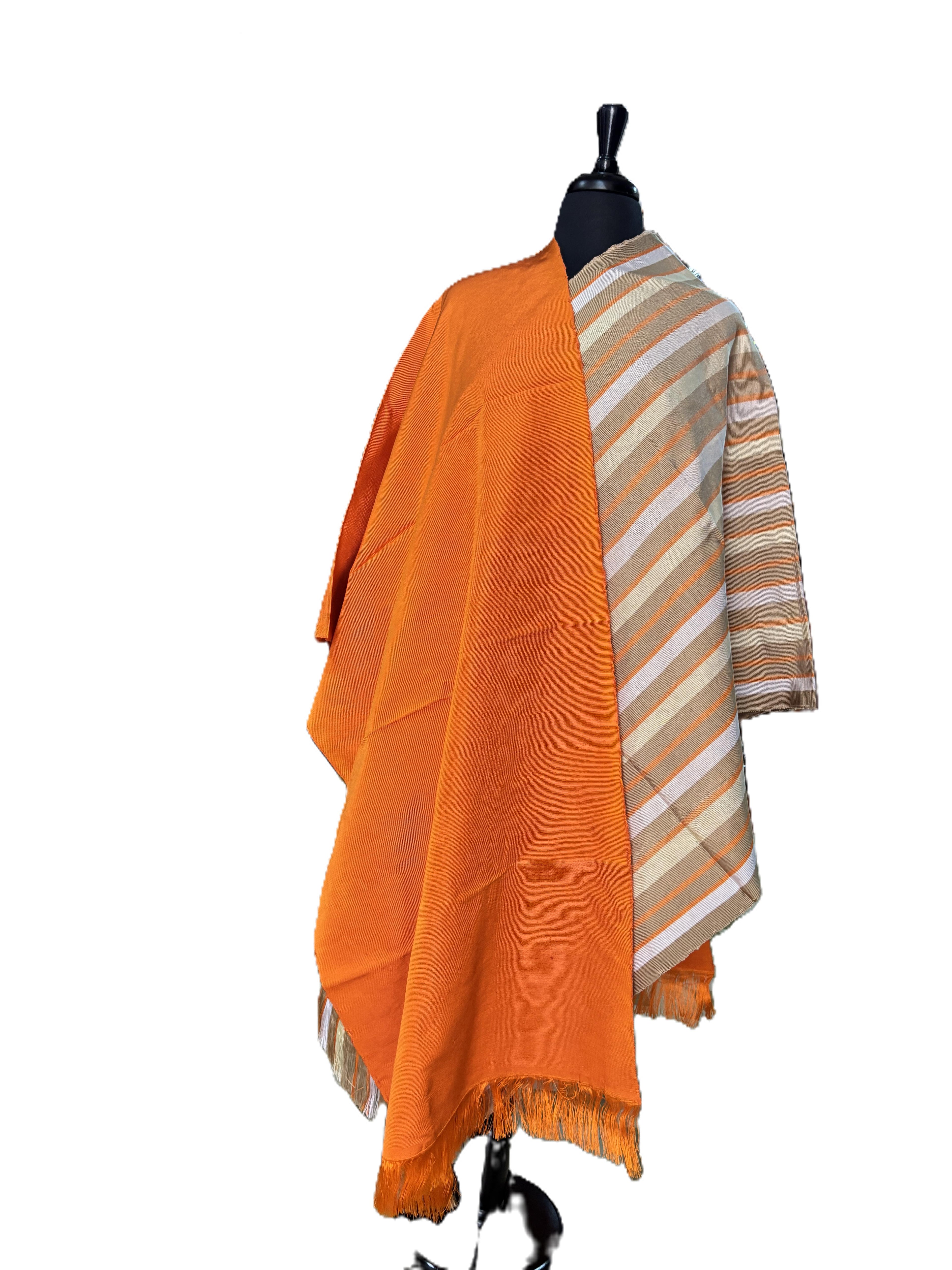 Aso Oke Orange & Beige Diagonal Striped Fabric