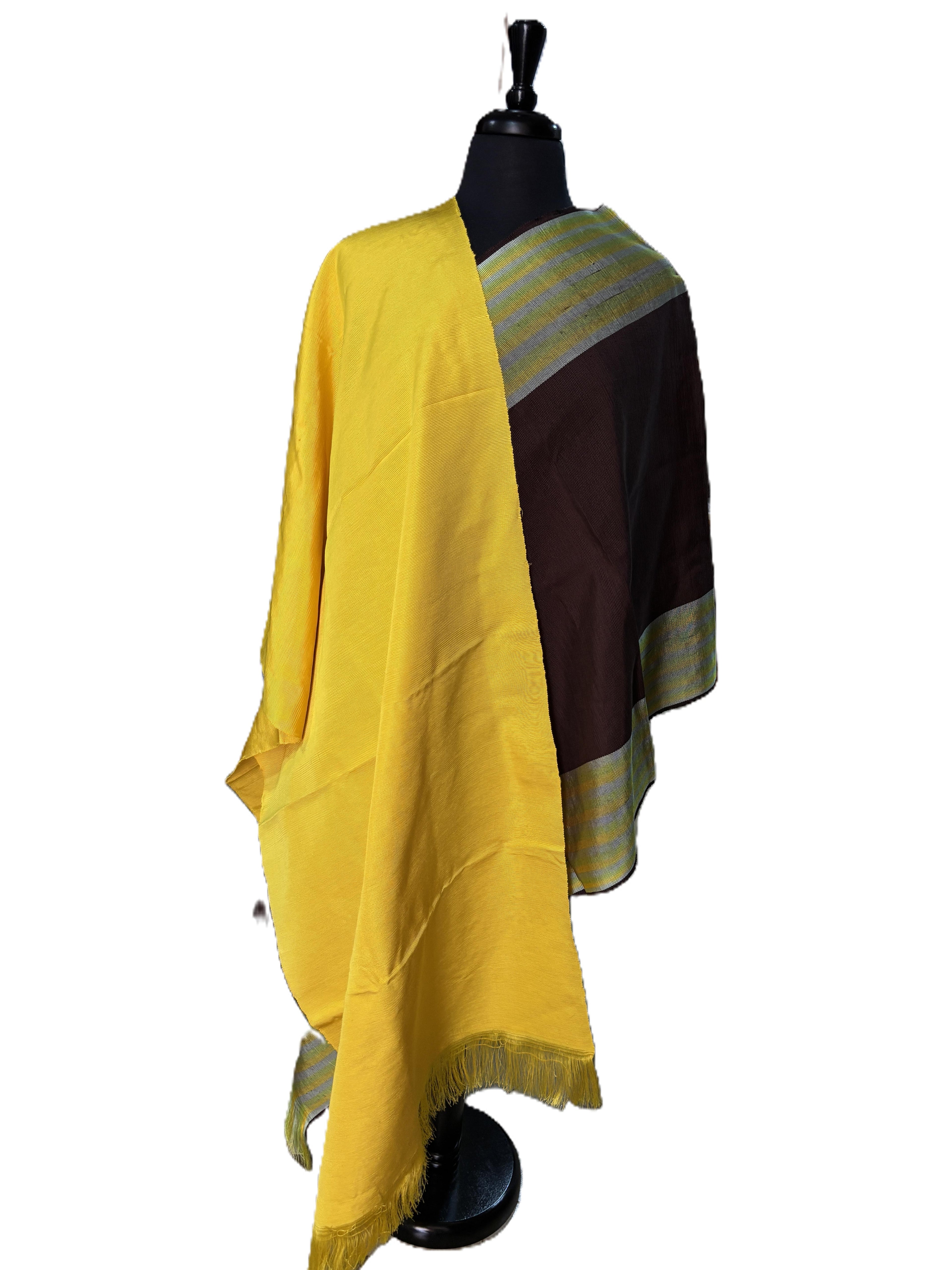 Aso Oke Yellow & Dark Brown Gold Striped Fabric