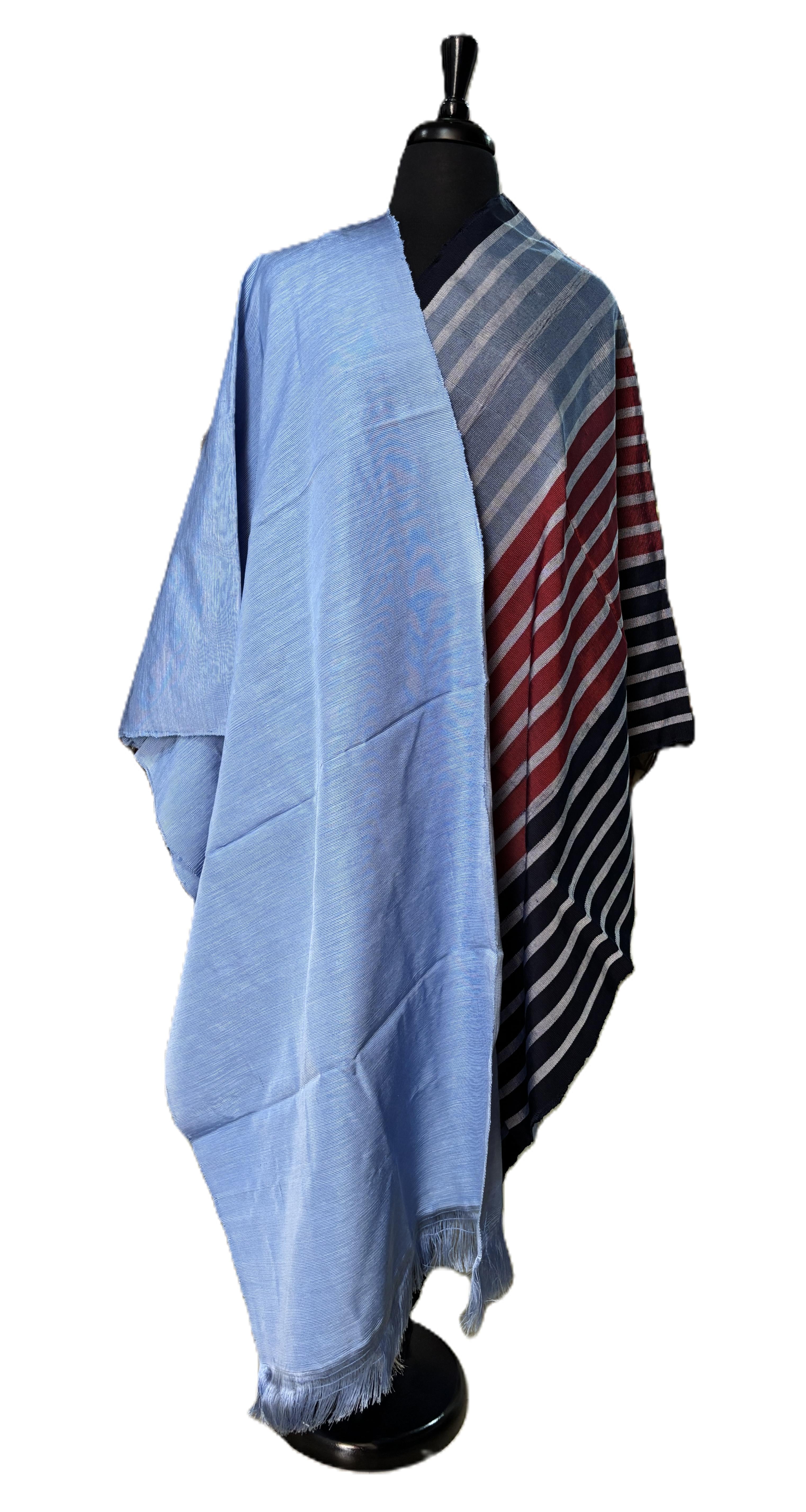 Aso Oke Sky Blue & Navy Multicolour Striped Fabric