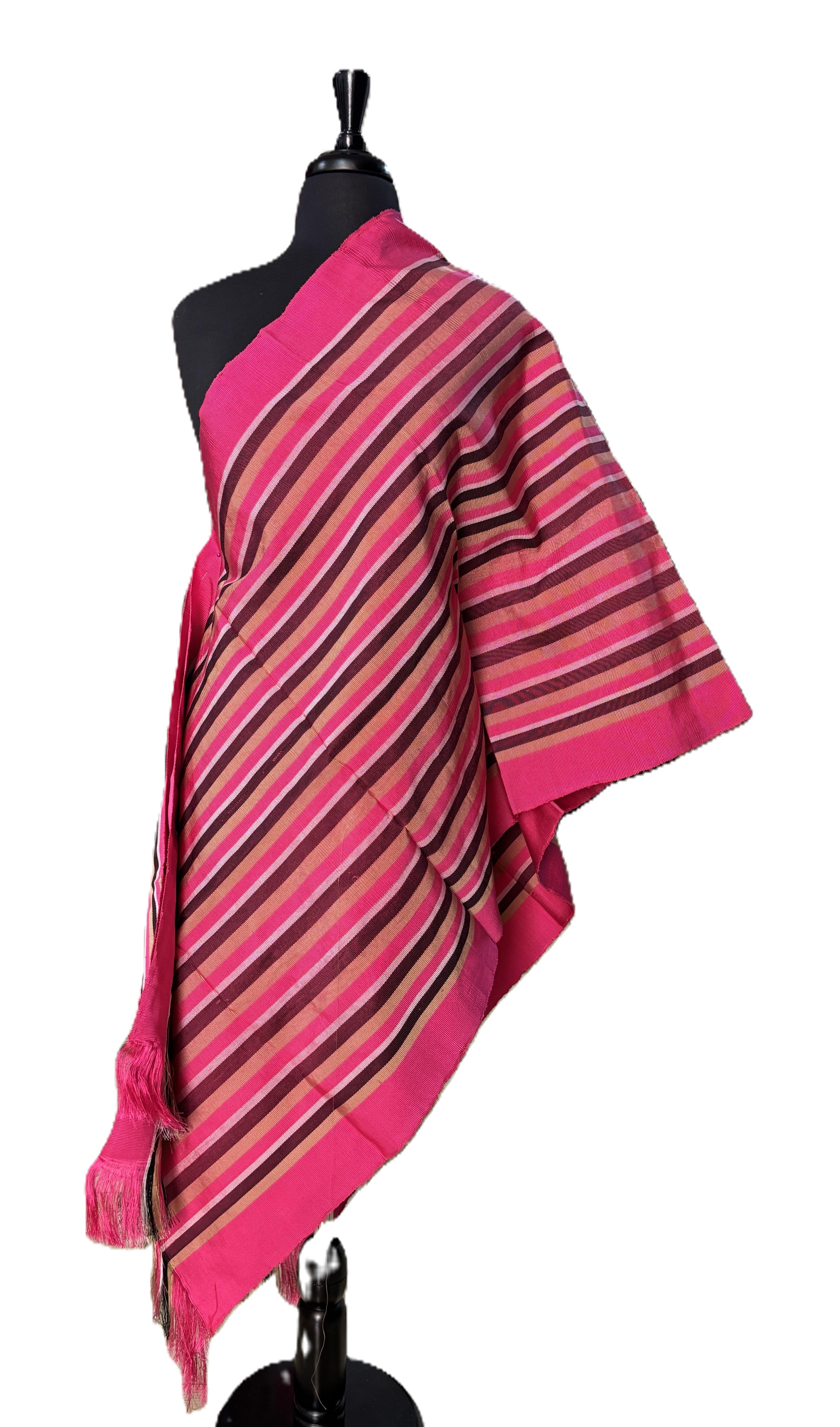 Aso Oke Hot Pink & Burgundy Fine Striped Fabric