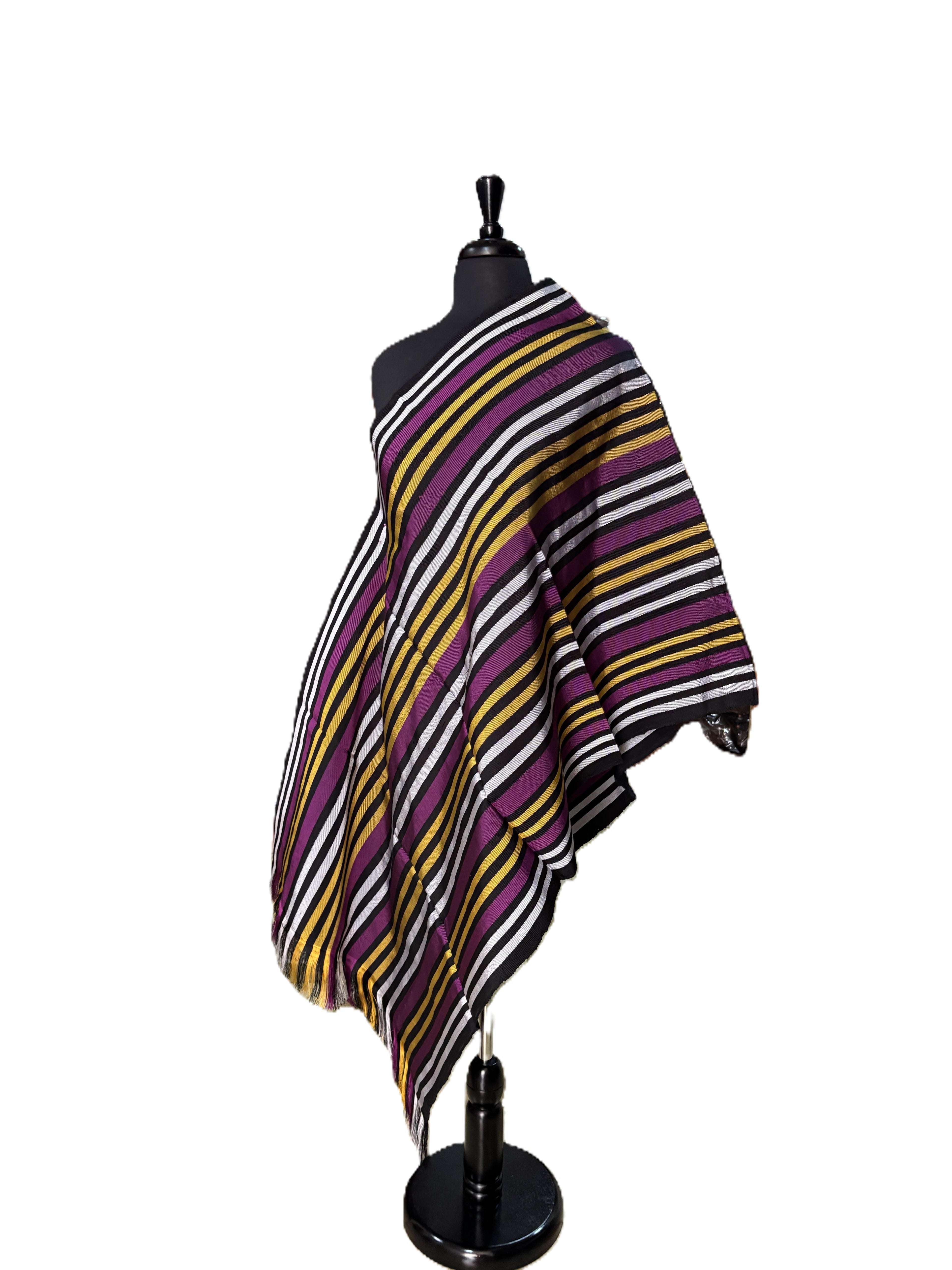 Aso Oke Purple, Gold & Black Fine Striped Fabric