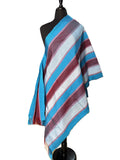 Aso Oke Teal, Burgundy & White Broad Striped Fabric
