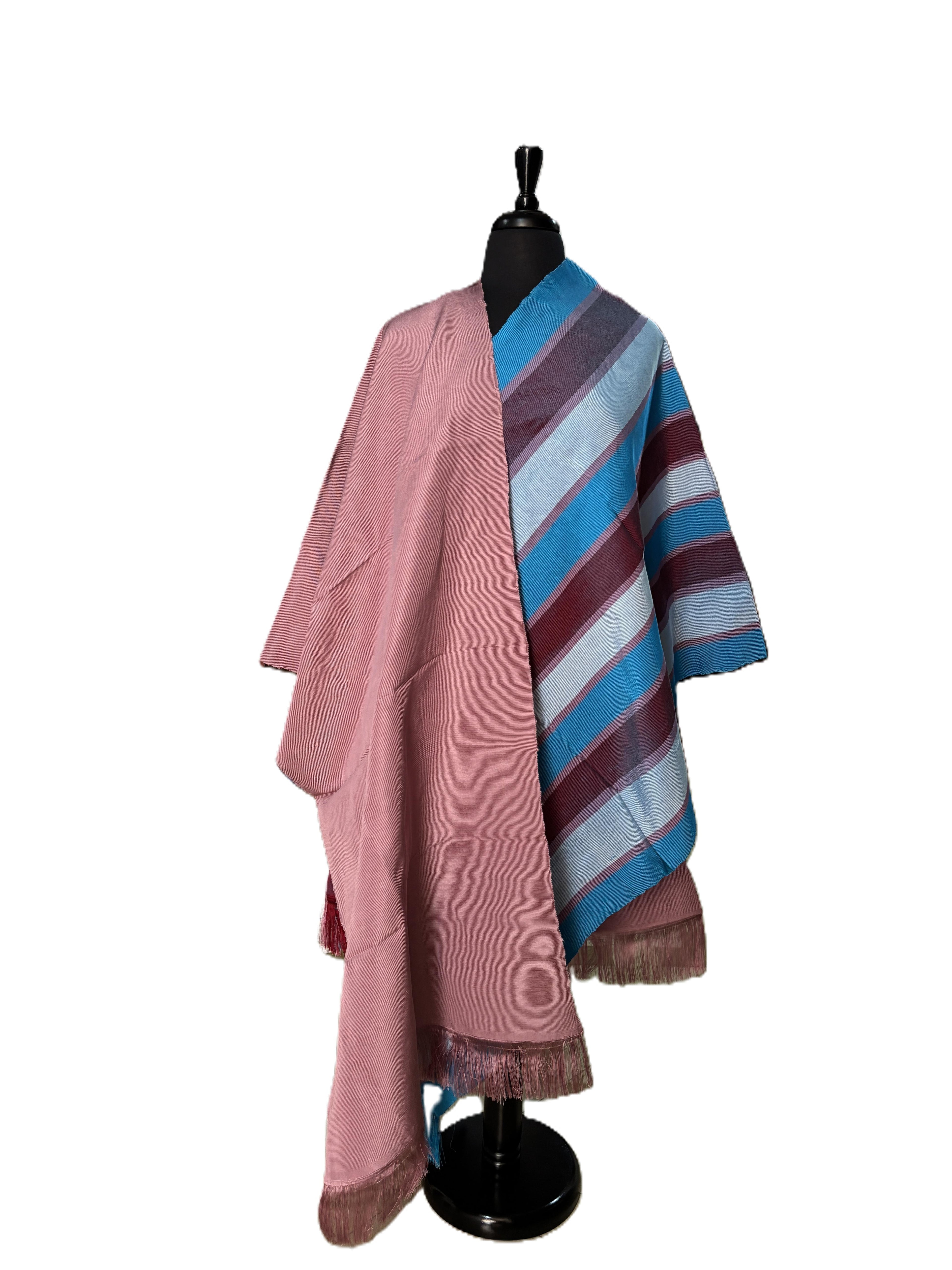 Aso Oke Dusty Rose & Teal Multicolour Striped Fabric