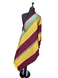Aso Oke Burgundy & Yellow Gold Broad Striped Fabric