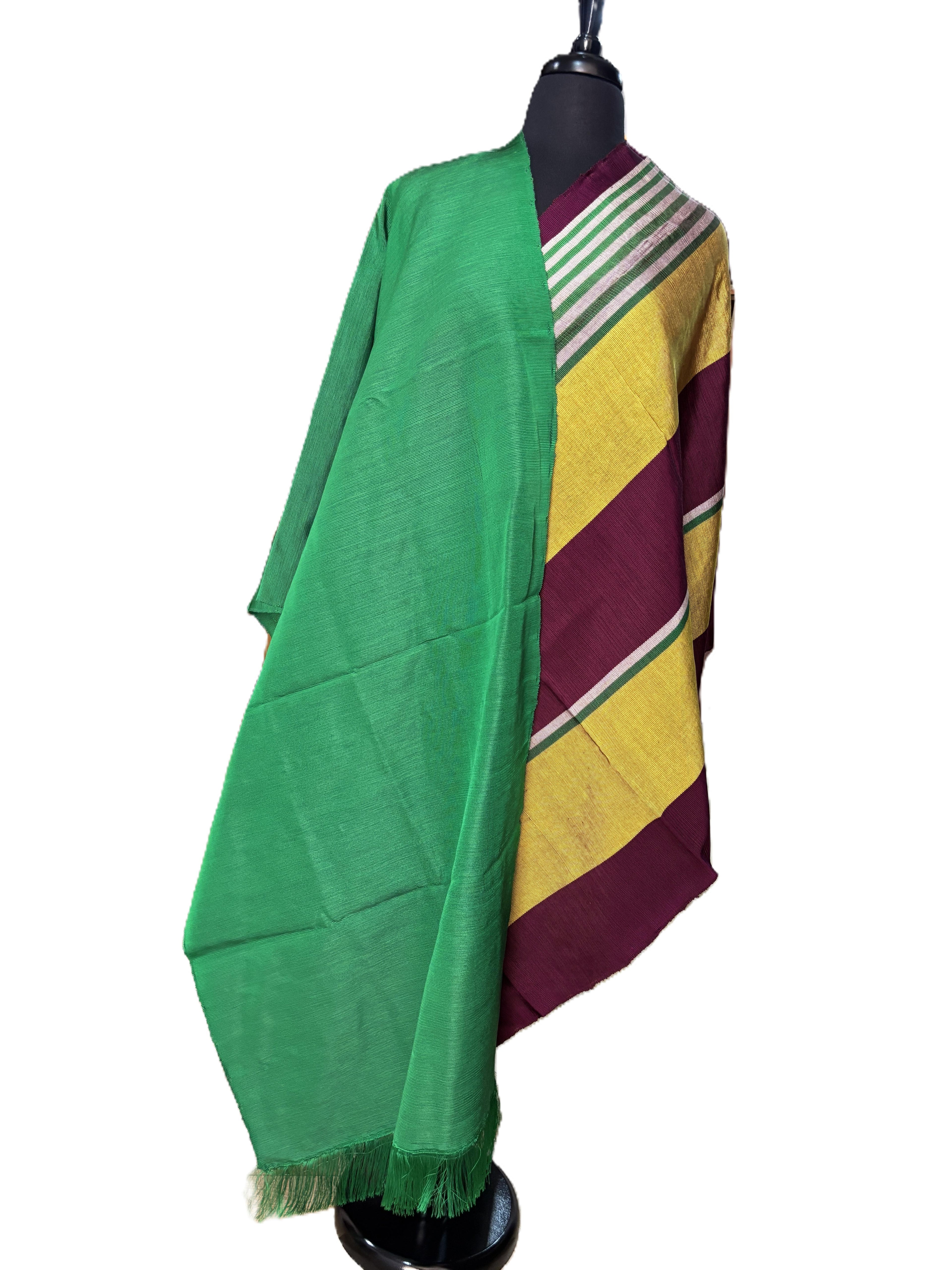 Aso Oke Green, Burgundy & Gold Broad Striped Fabric