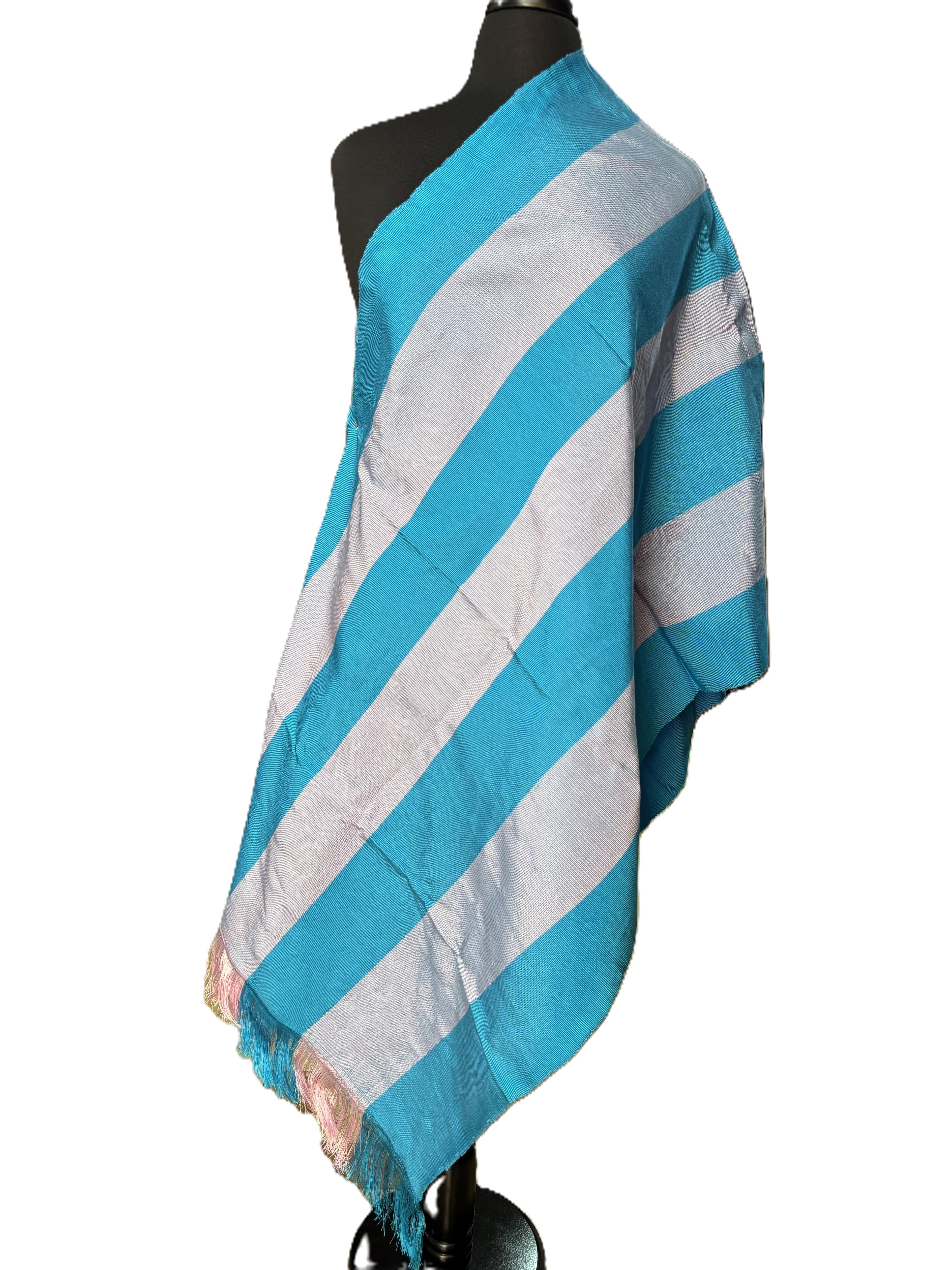Aso Oke Teal & White Broad Striped Fabric