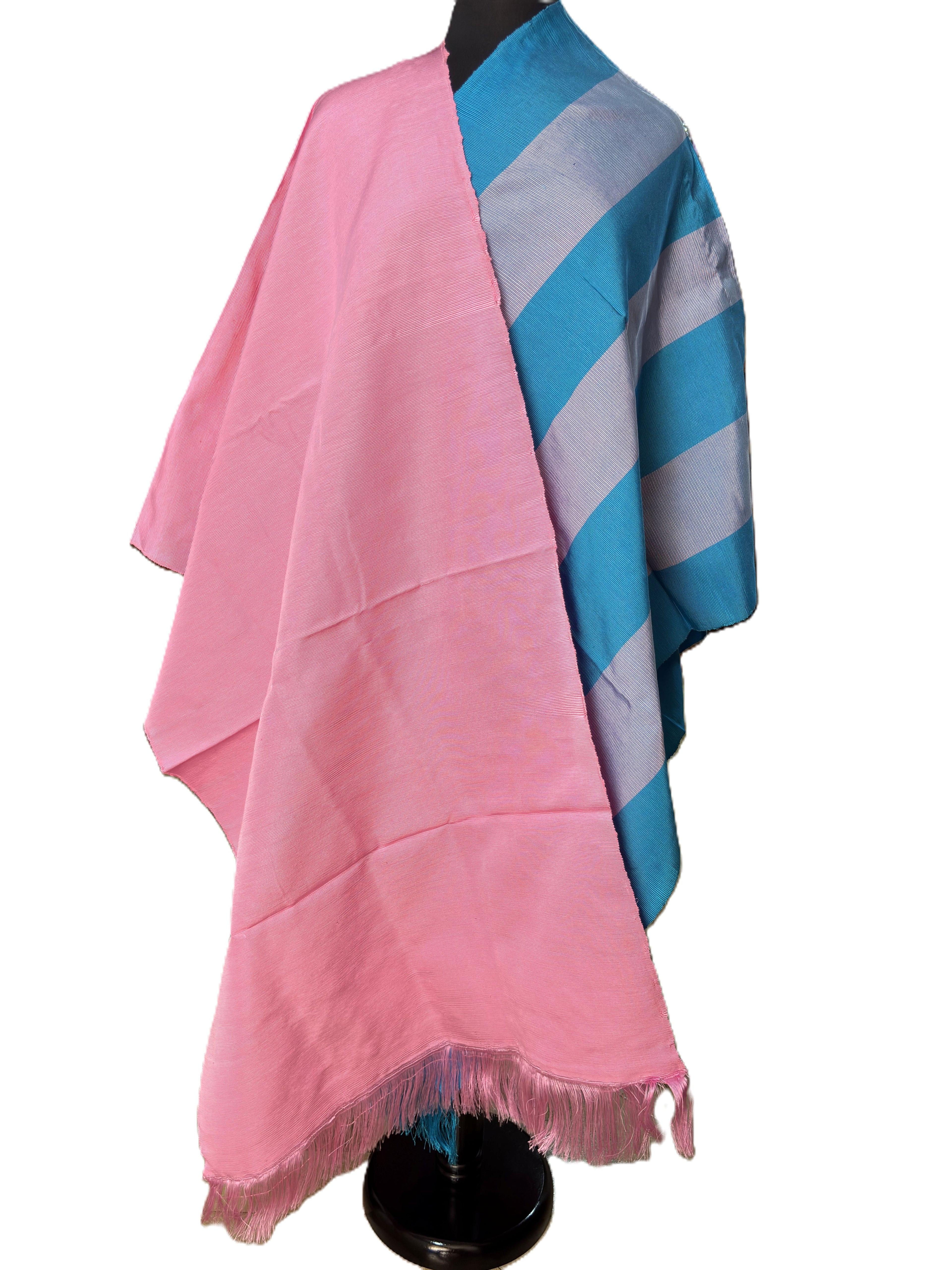 Aso Oke Pink & Teal Broad Striped Fabric