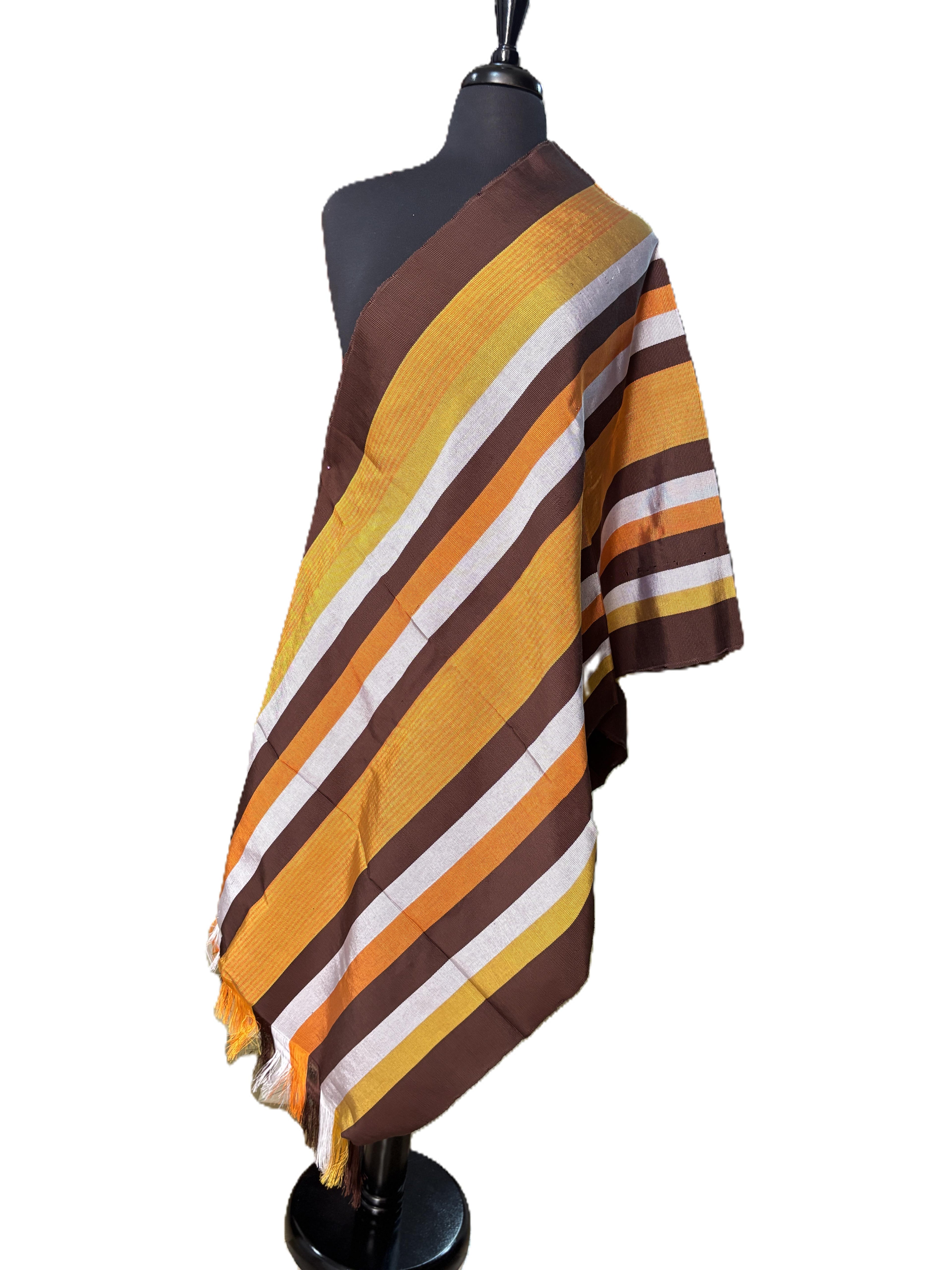 Aso Oke Brown, Amber & Orange Broad Striped Fabric