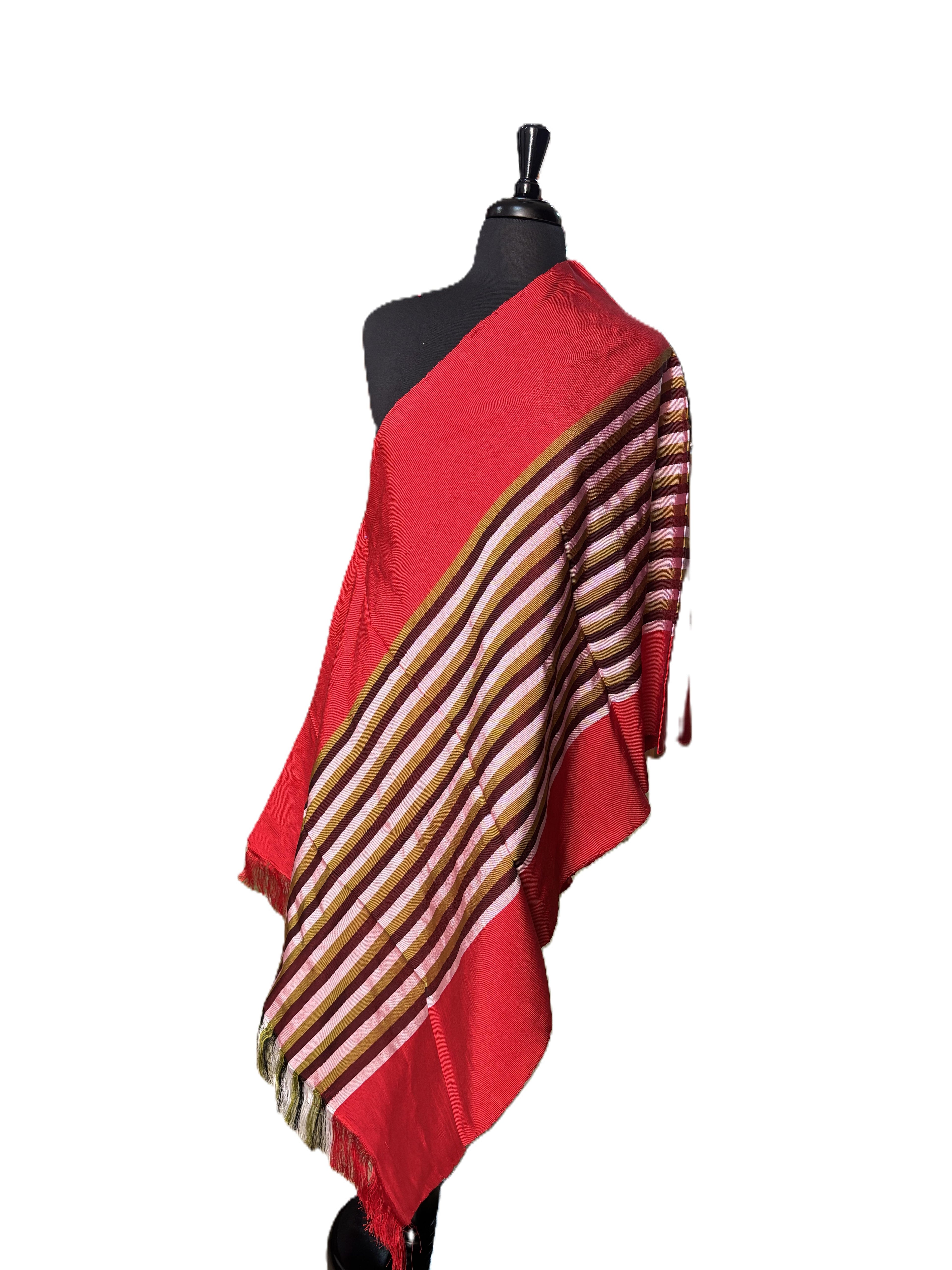 Aso Oke Red & Multicolour Striped Fabric