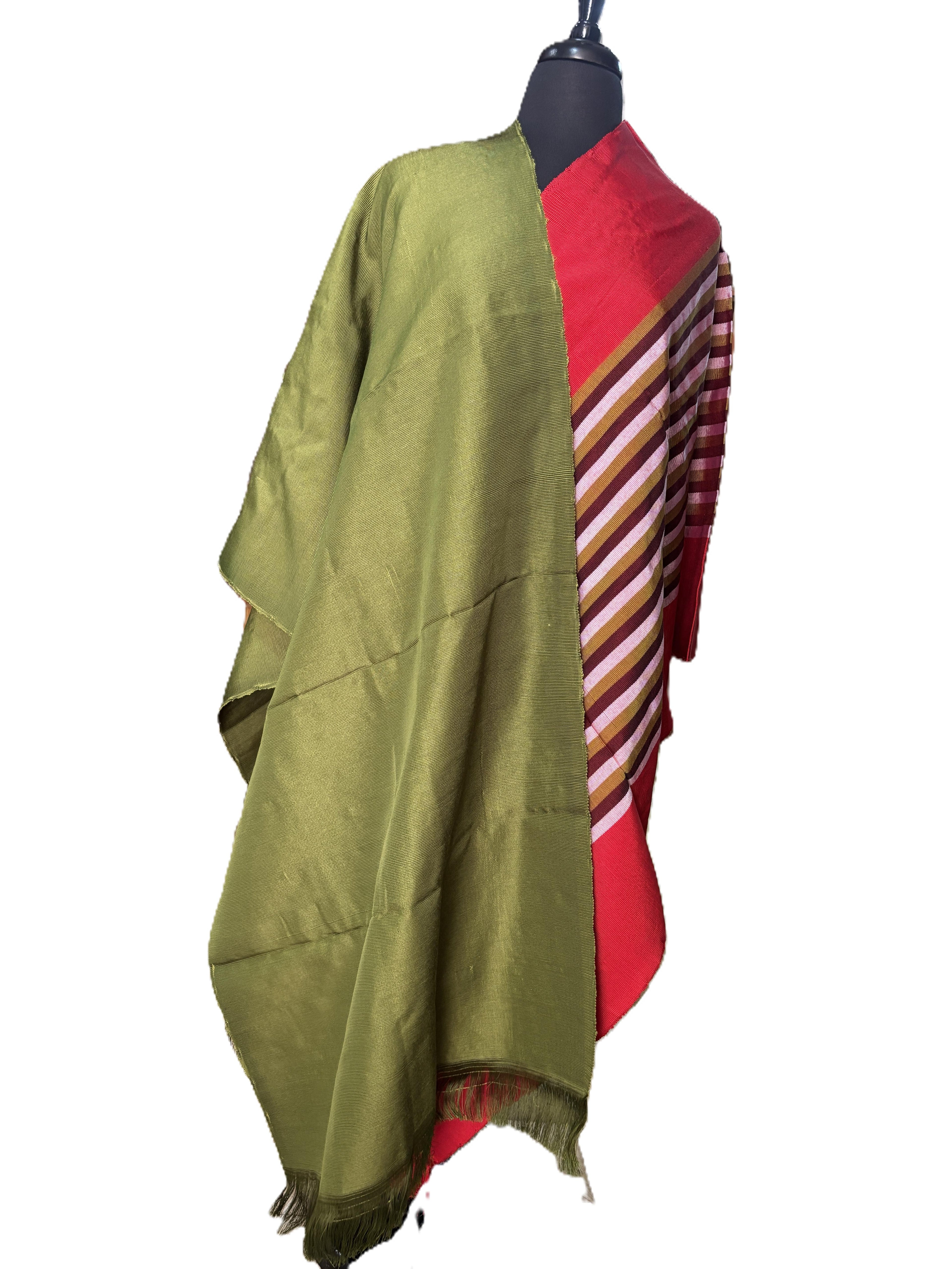 Aso Oke Olive & Red Multicolour Striped Fabric