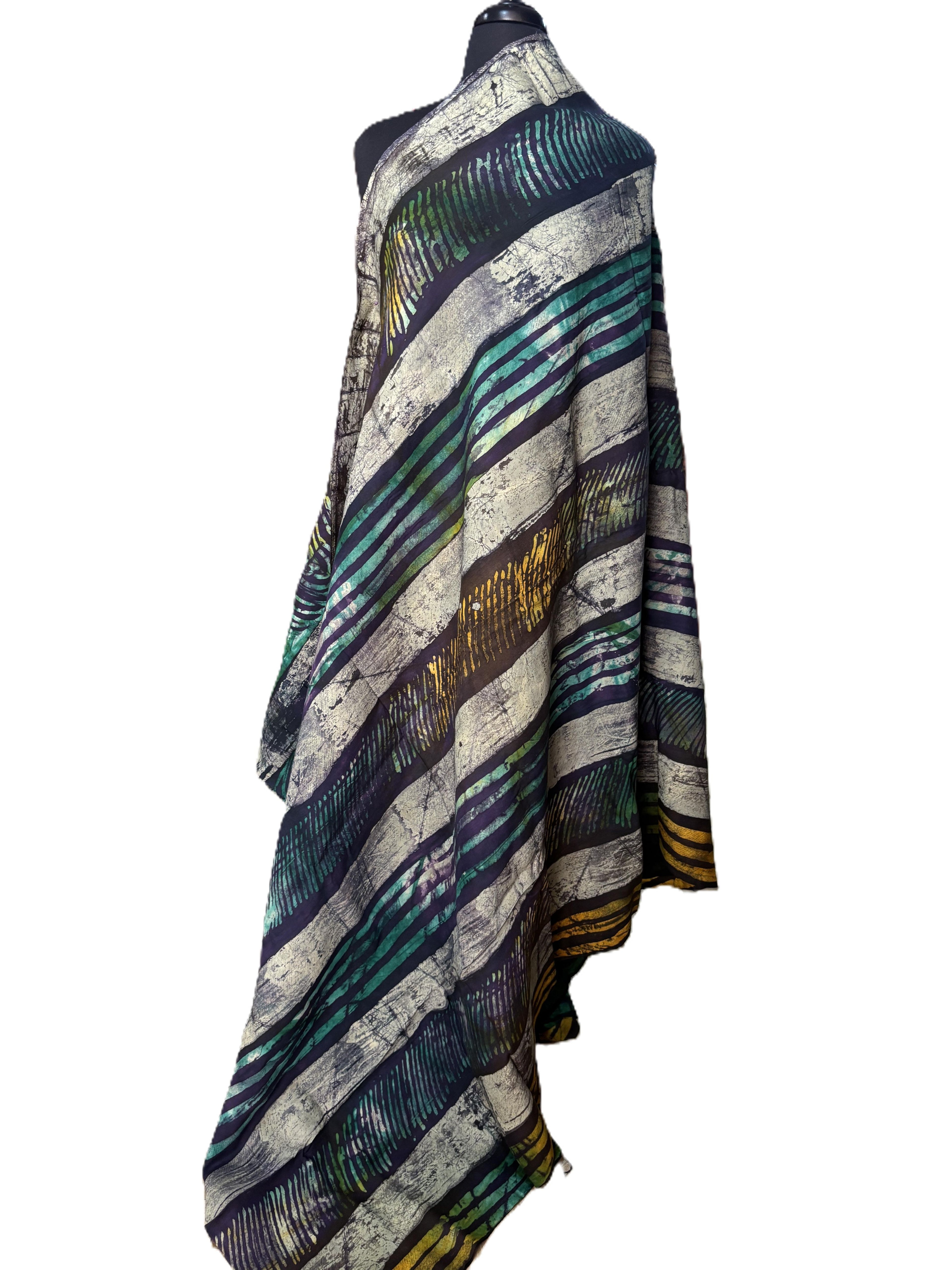 Batik Fabric — Diagonal Stripe & Palm Frond Print