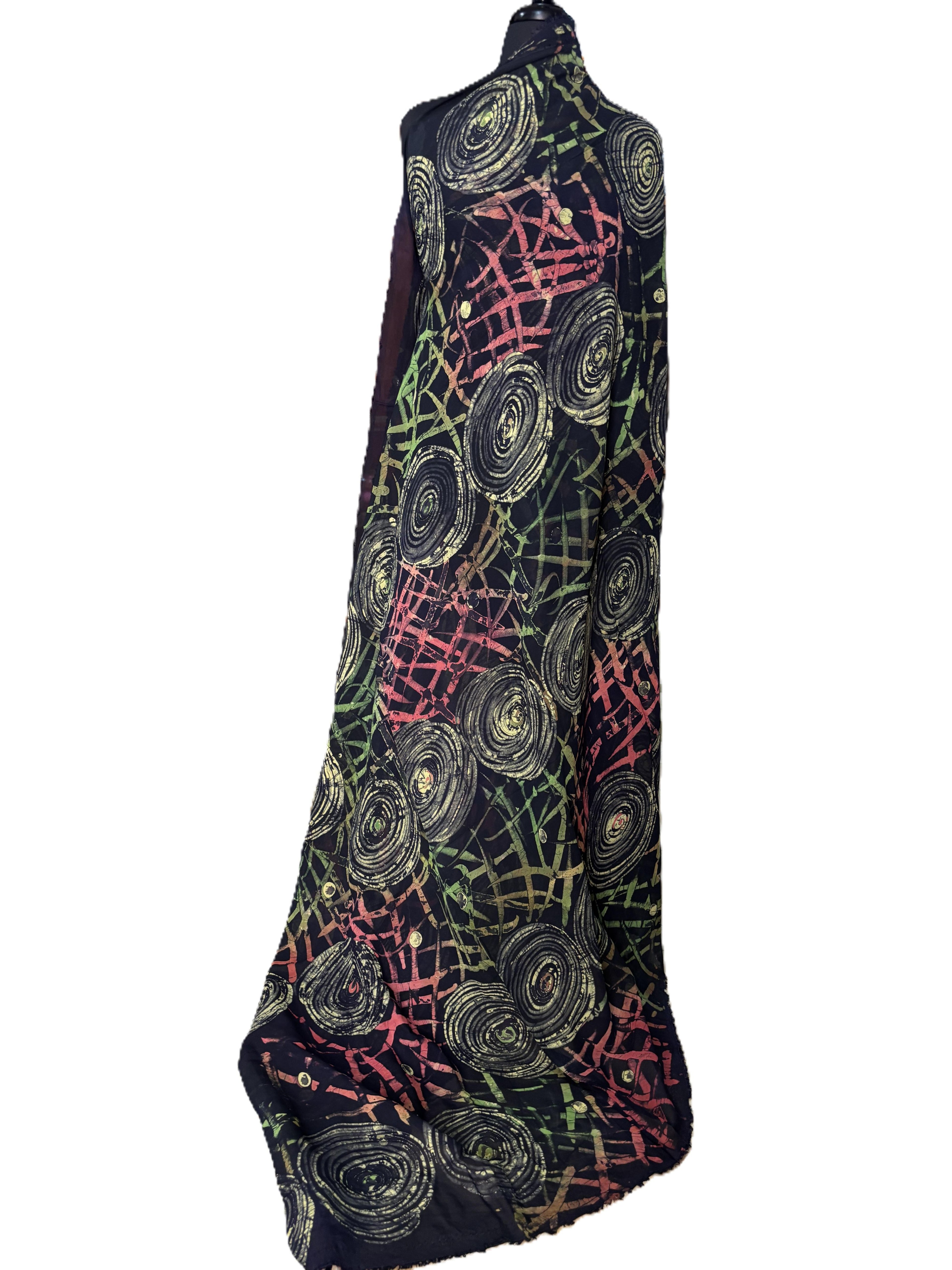 Batik Fabric — Spiral Circle & Crosshatch Print