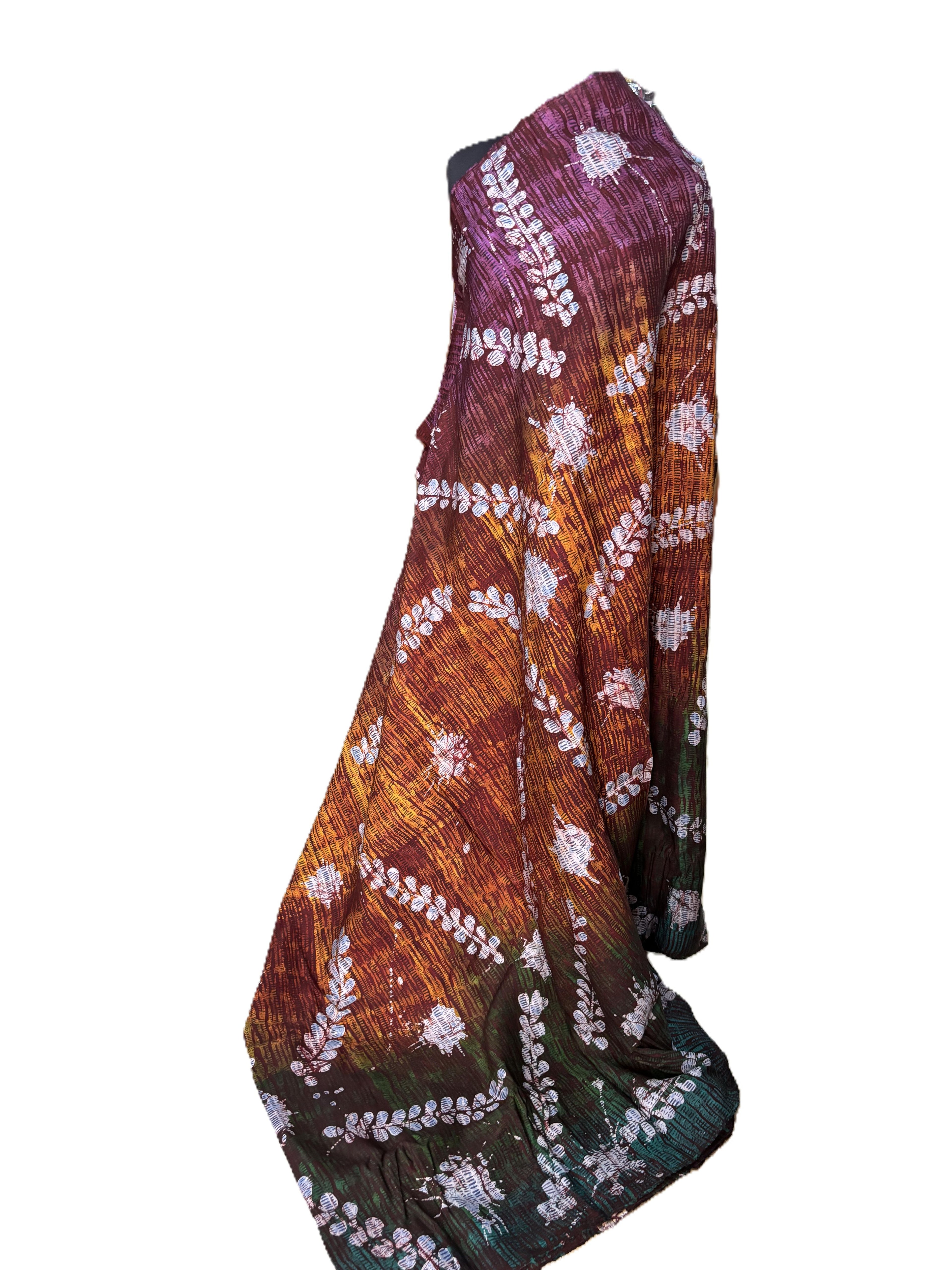 Batik Fabric — Floral Leaf Ombre Print