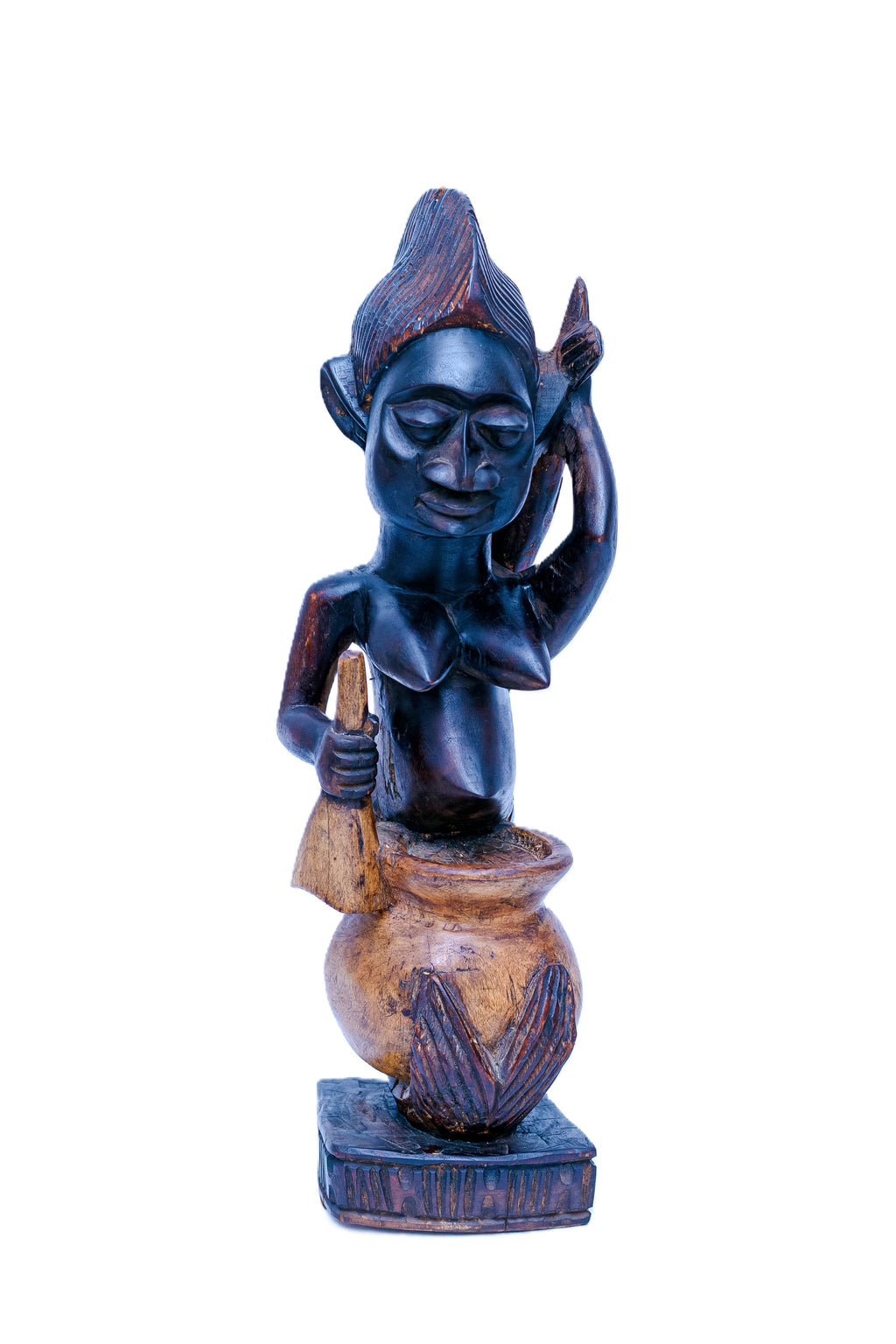 African Mami Wata Seated on Pot — Handcarved Wooden Sculpture