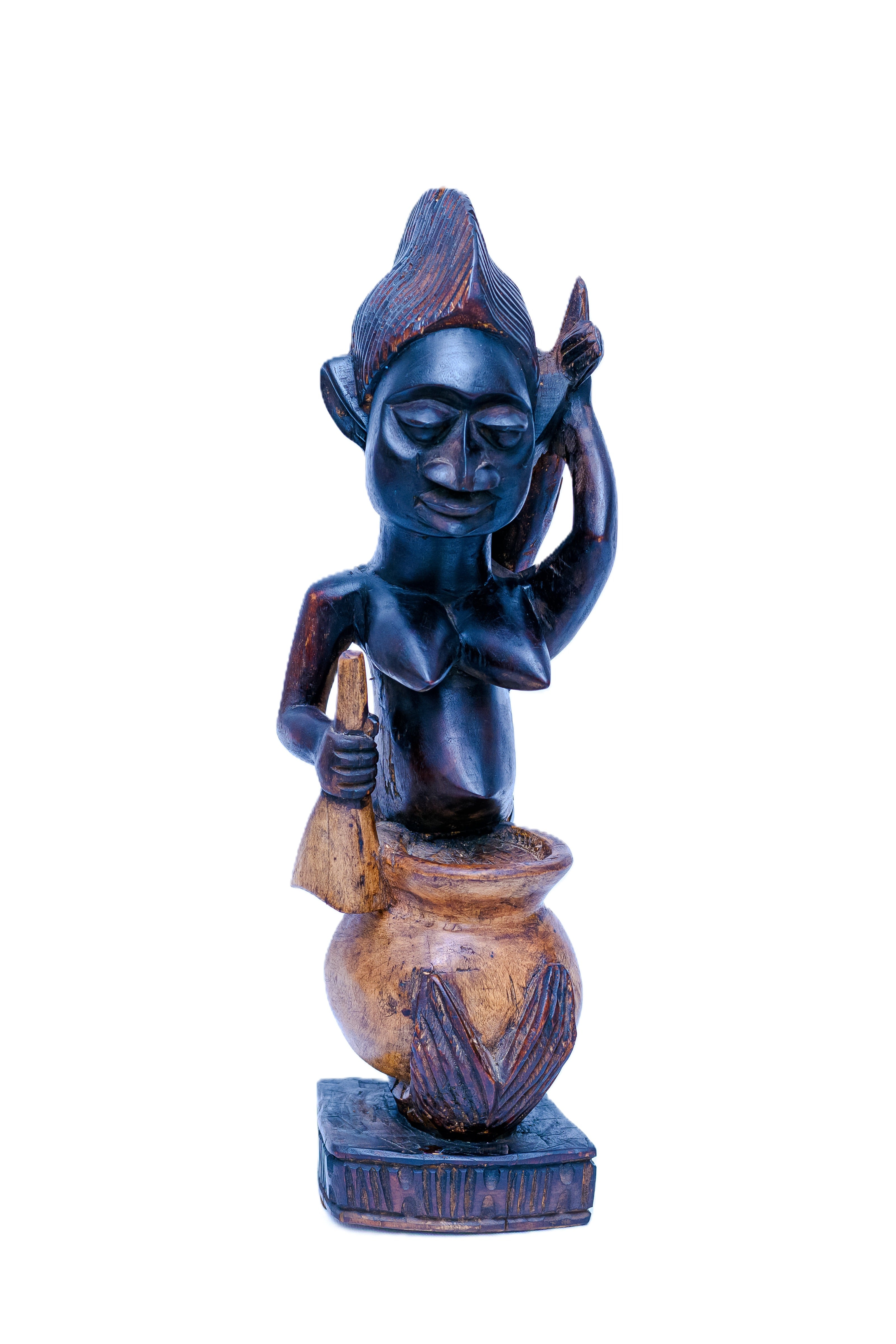 African Mami Wata Seated on Pot — Handcarved Wooden Sculpture
