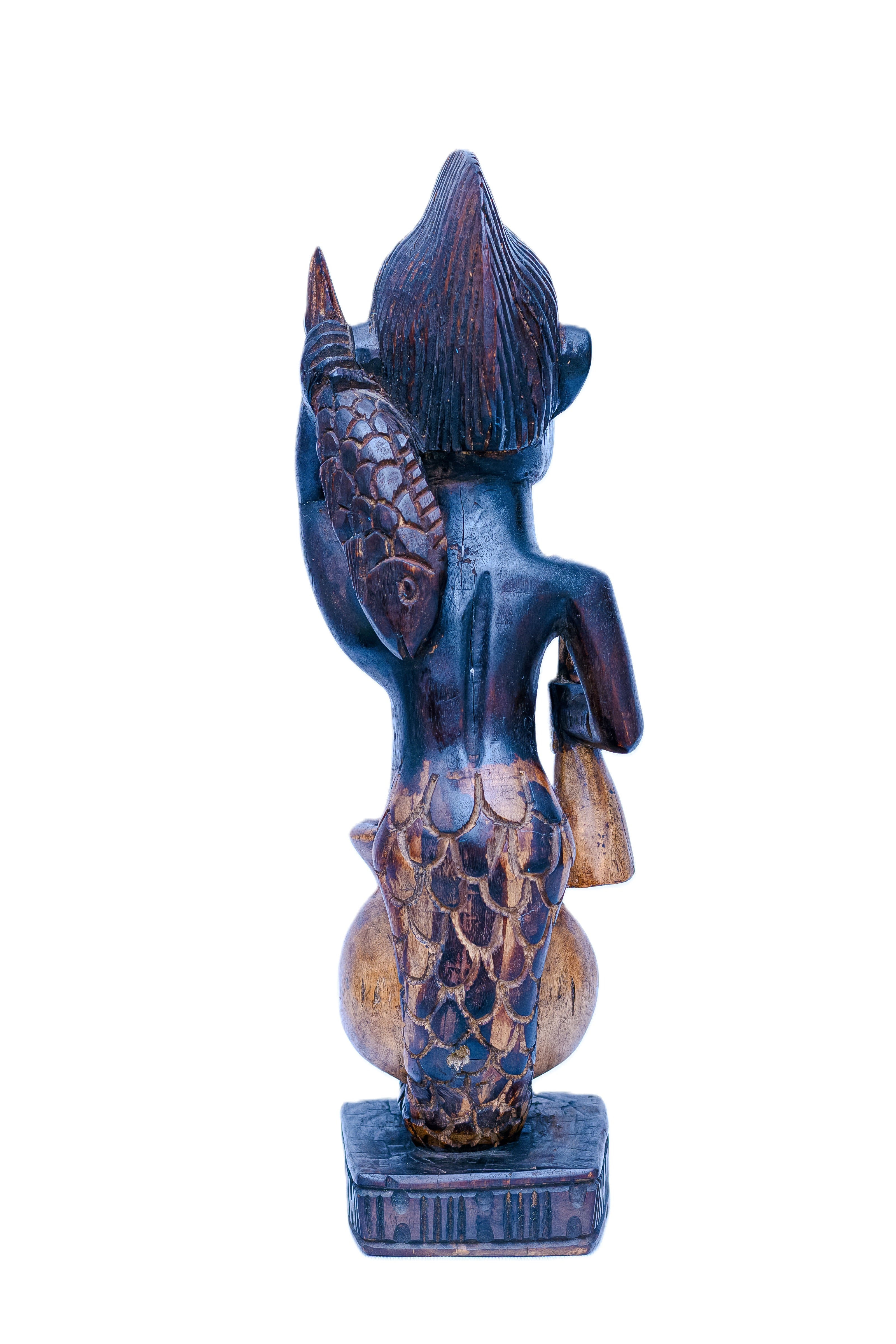 African Mami Wata Seated on Pot — Handcarved Wooden Sculpture