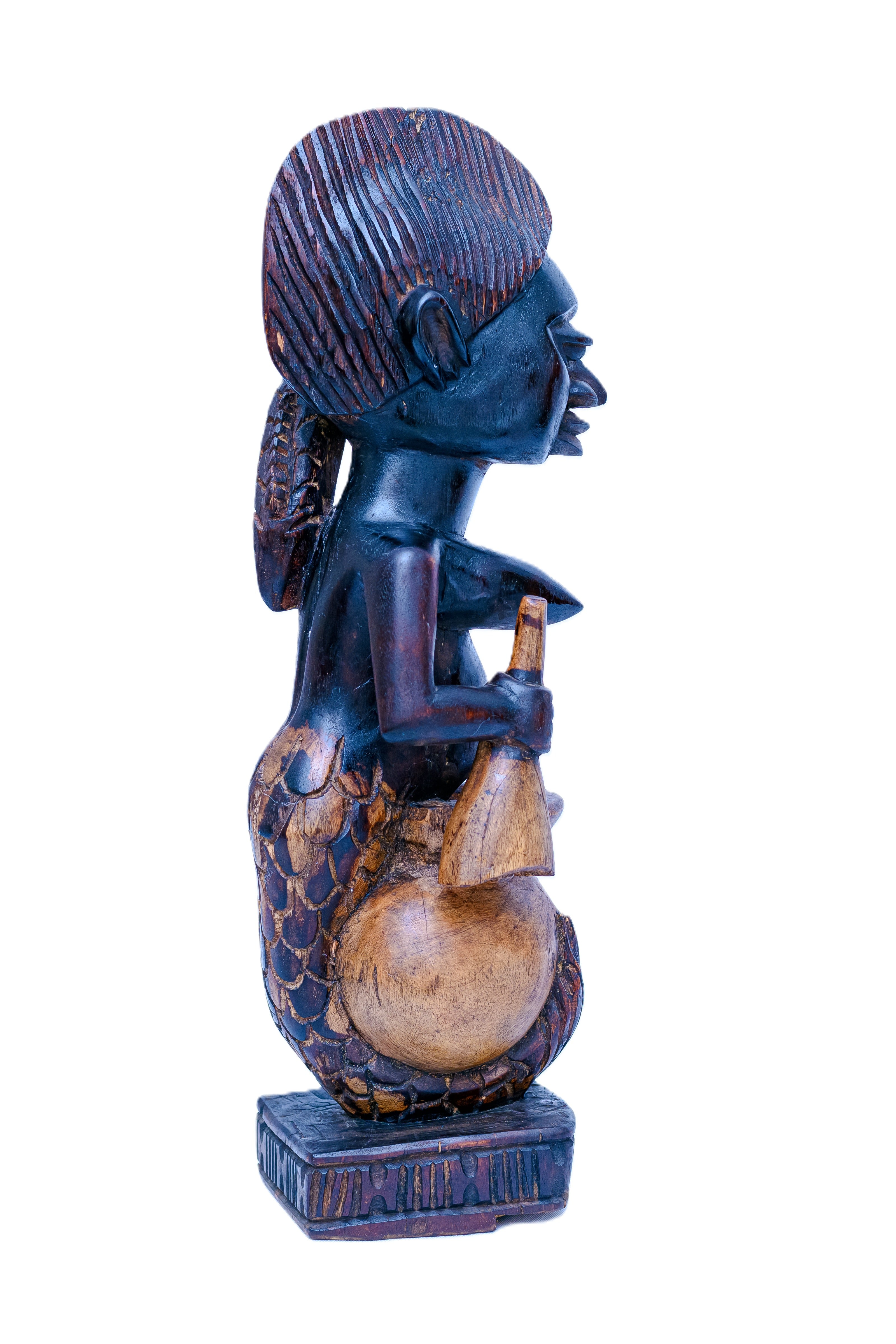 African Mami Wata Seated on Pot — Handcarved Wooden Sculpture