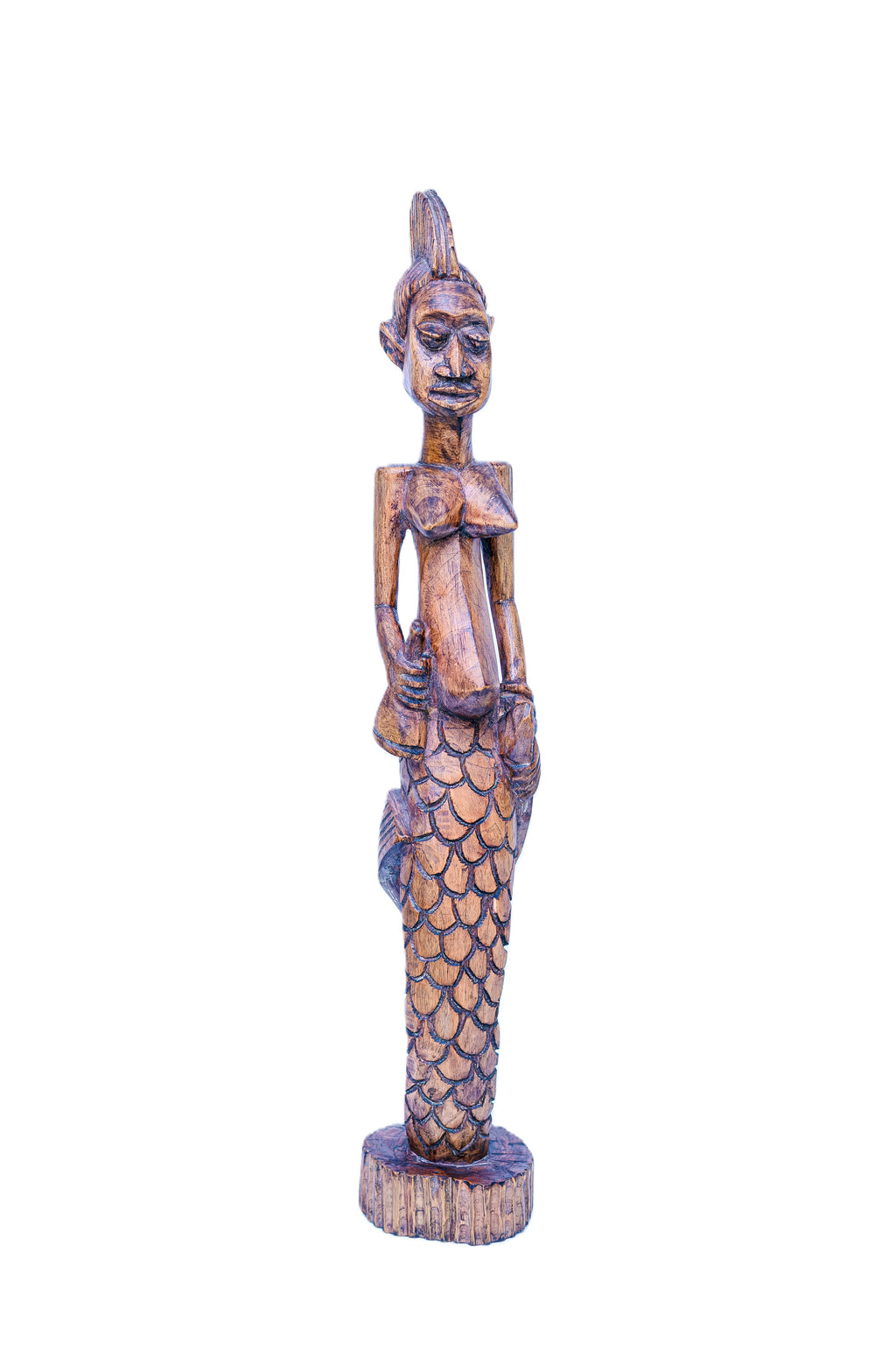 African Mami Wata Standing Figure — Handcarved Wooden Sculpture