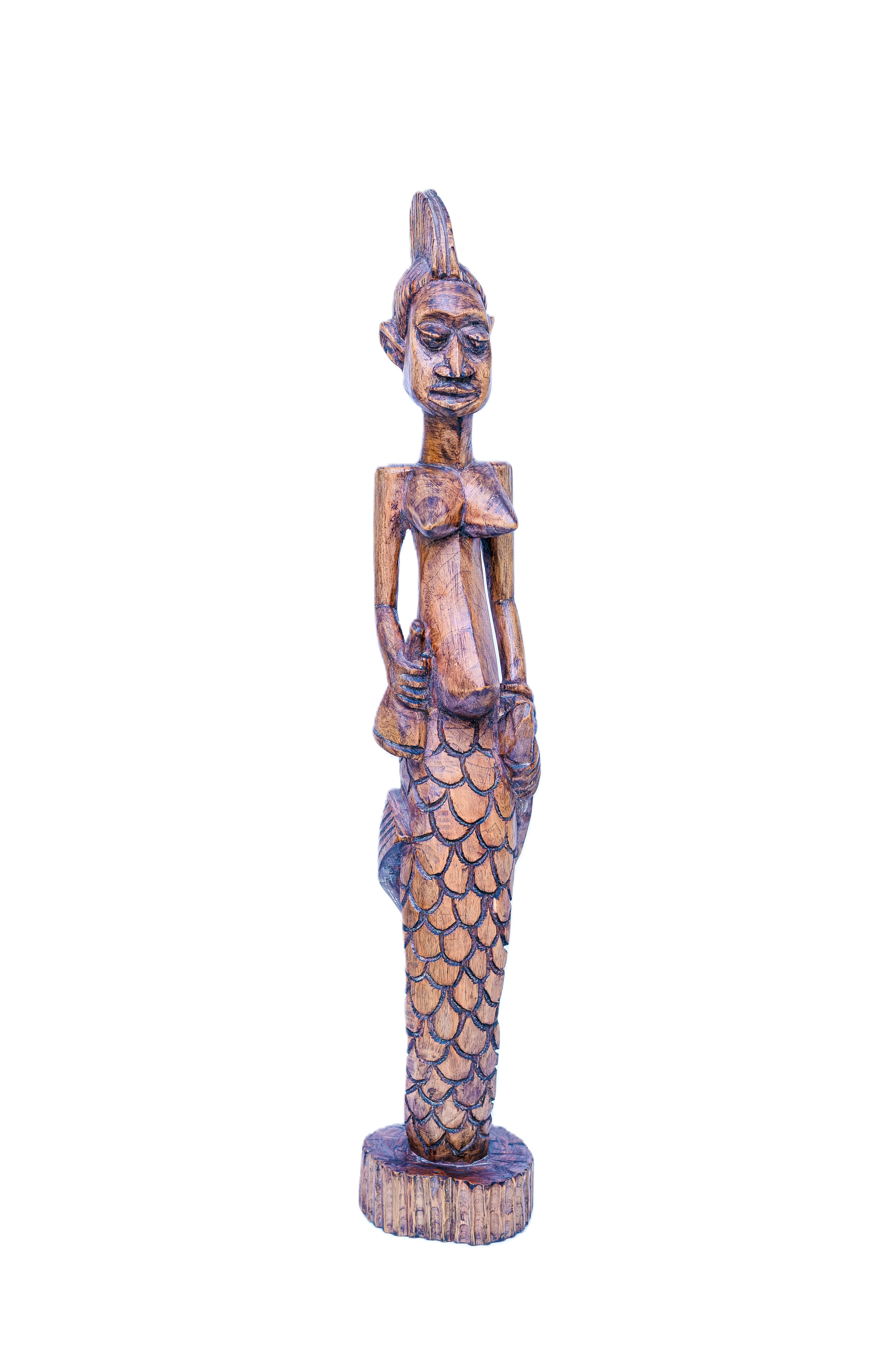 African Mami Wata Standing Figure — Handcarved Wooden Sculpture