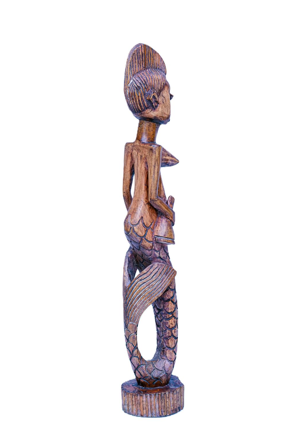 African Mami Wata Standing Figure — Handcarved Wooden Sculpture