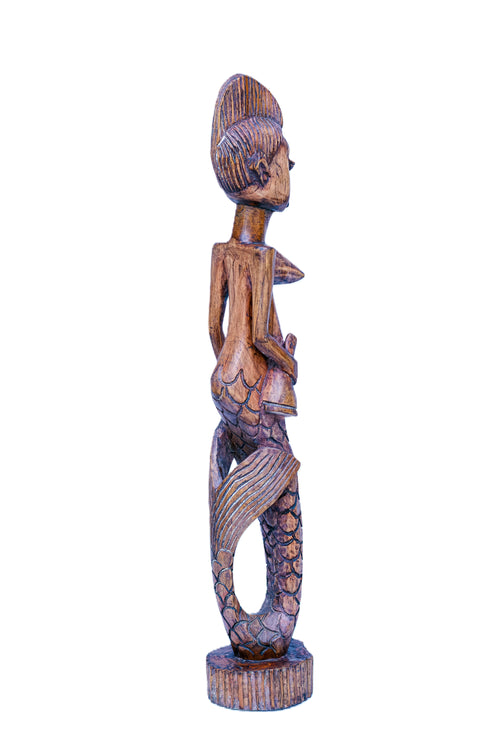 African Mami Wata Standing Figure — Handcarved Wooden Sculpture