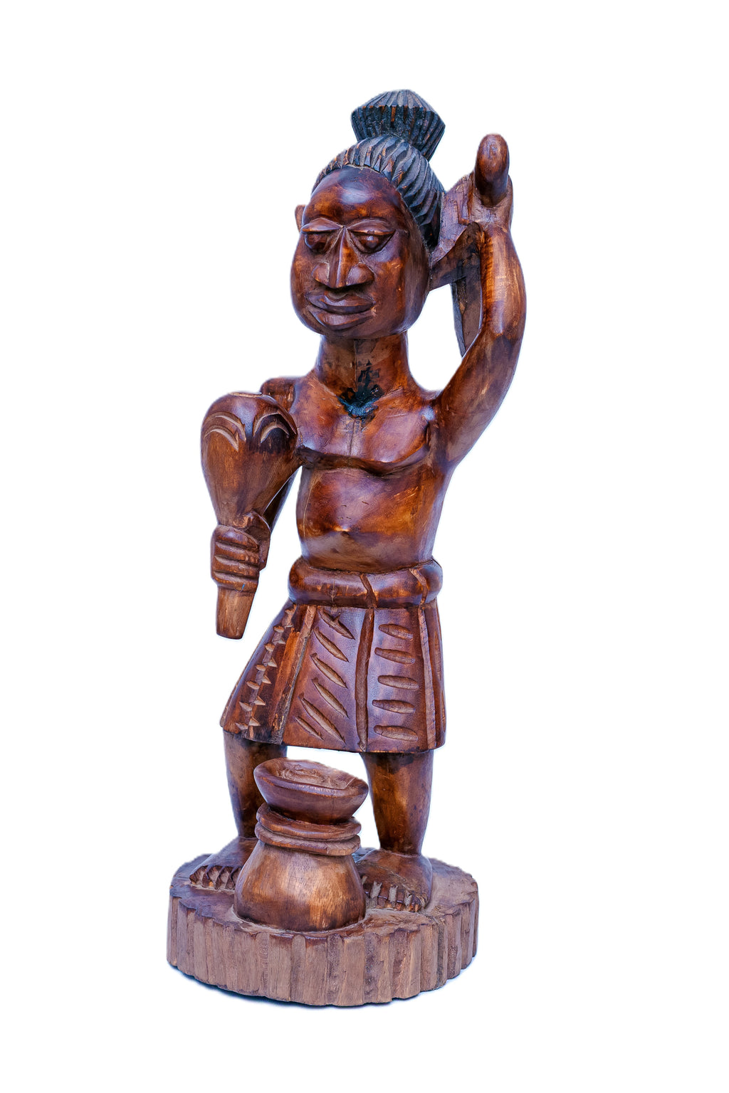 African Woman Drummer — Handcarved Wooden Figure Sculpture