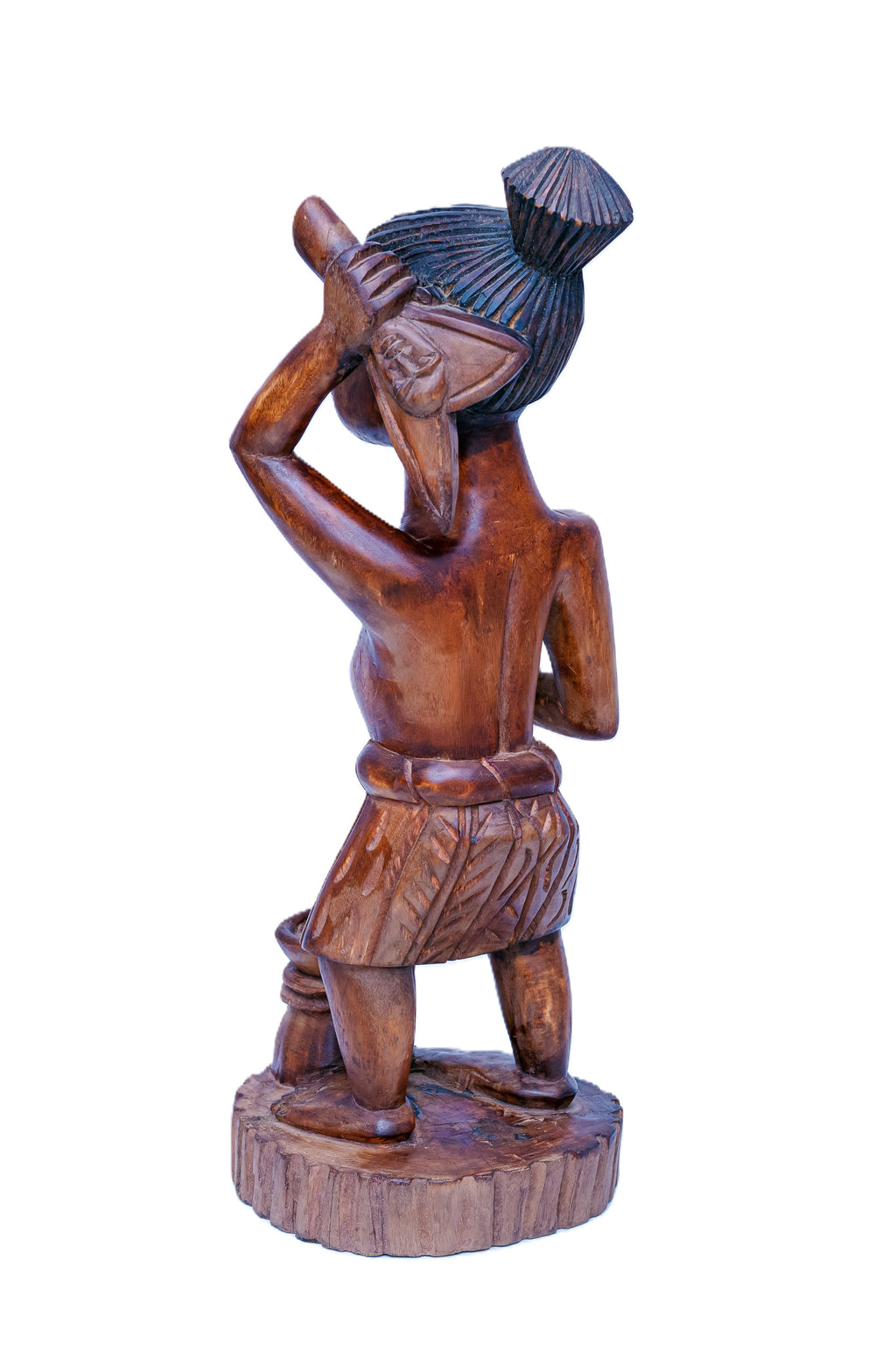 African Woman Drummer — Handcarved Wooden Figure Sculpture