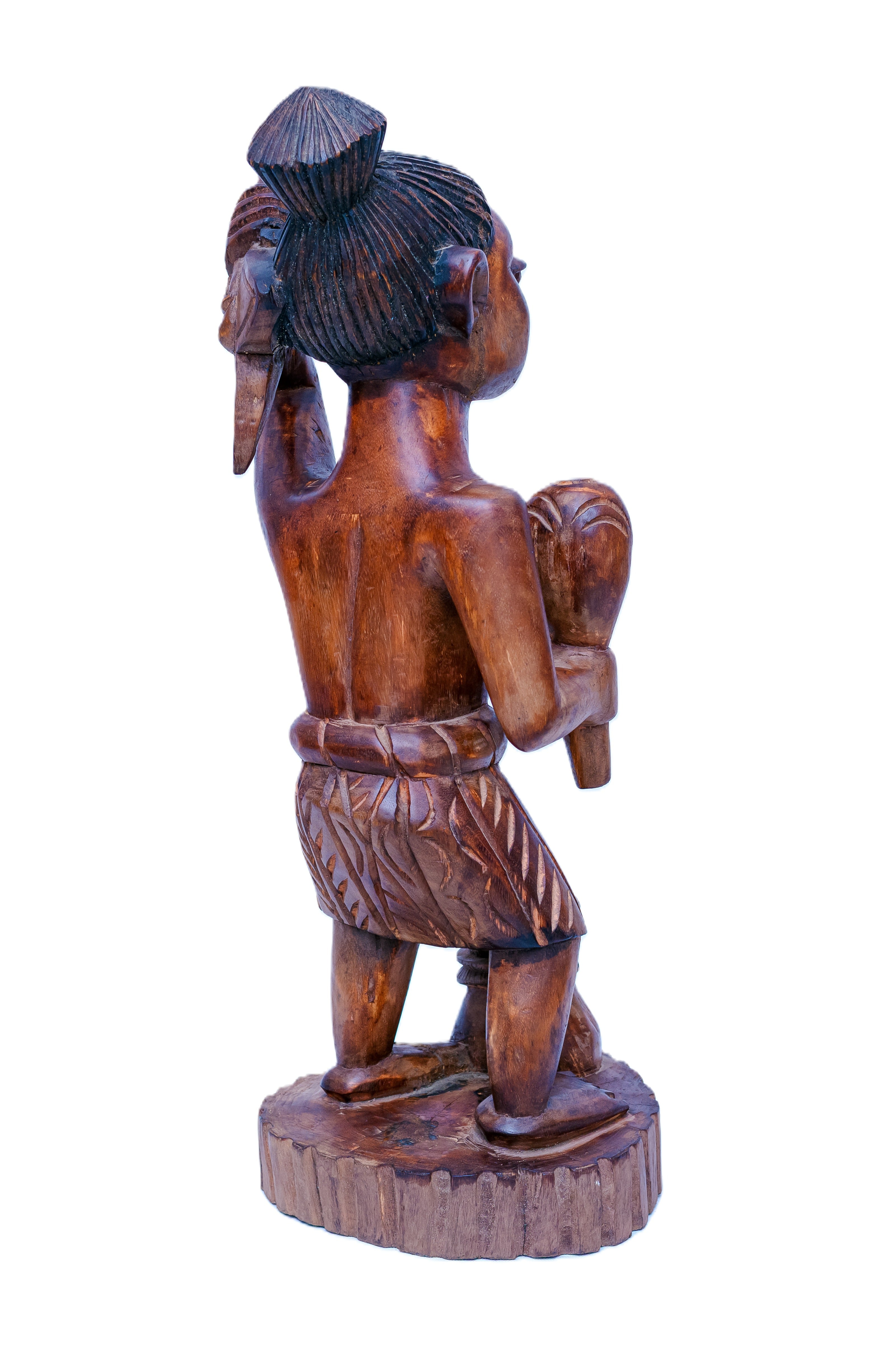 African Woman Drummer — Handcarved Wooden Figure Sculpture