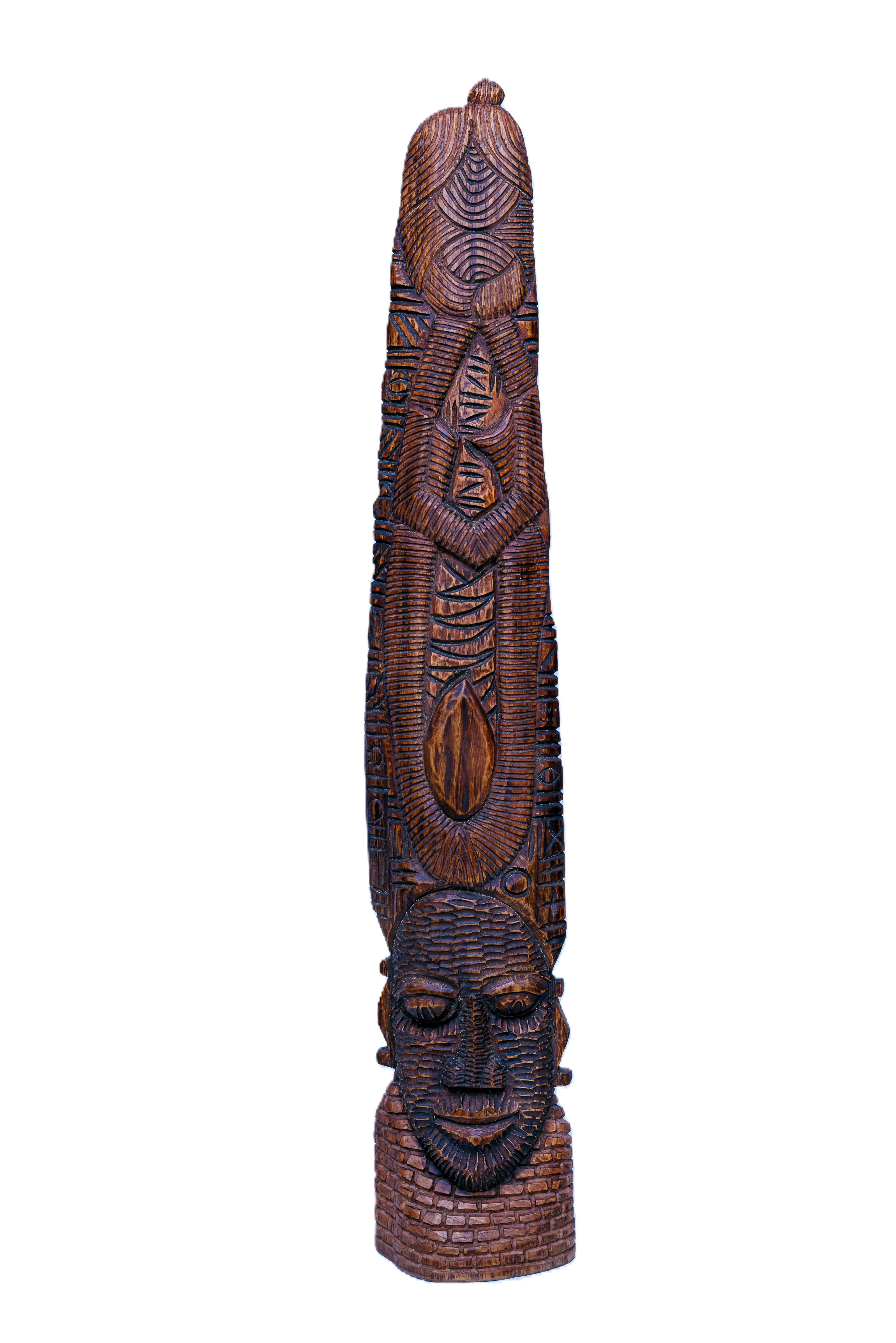 African Totem Wooden Sculpture — Handcarved Wood Art