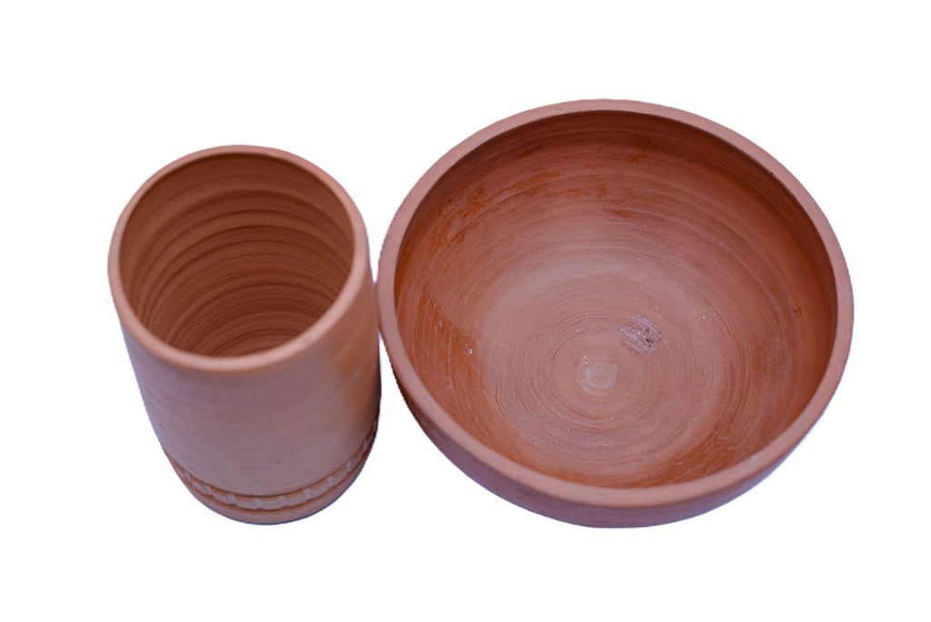 African Terracotta Cup & Bowl Set — Handcrafted Clay Pottery