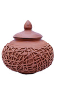 African Terracotta Lattice Pot with Lid — Handcrafted Clay Pottery