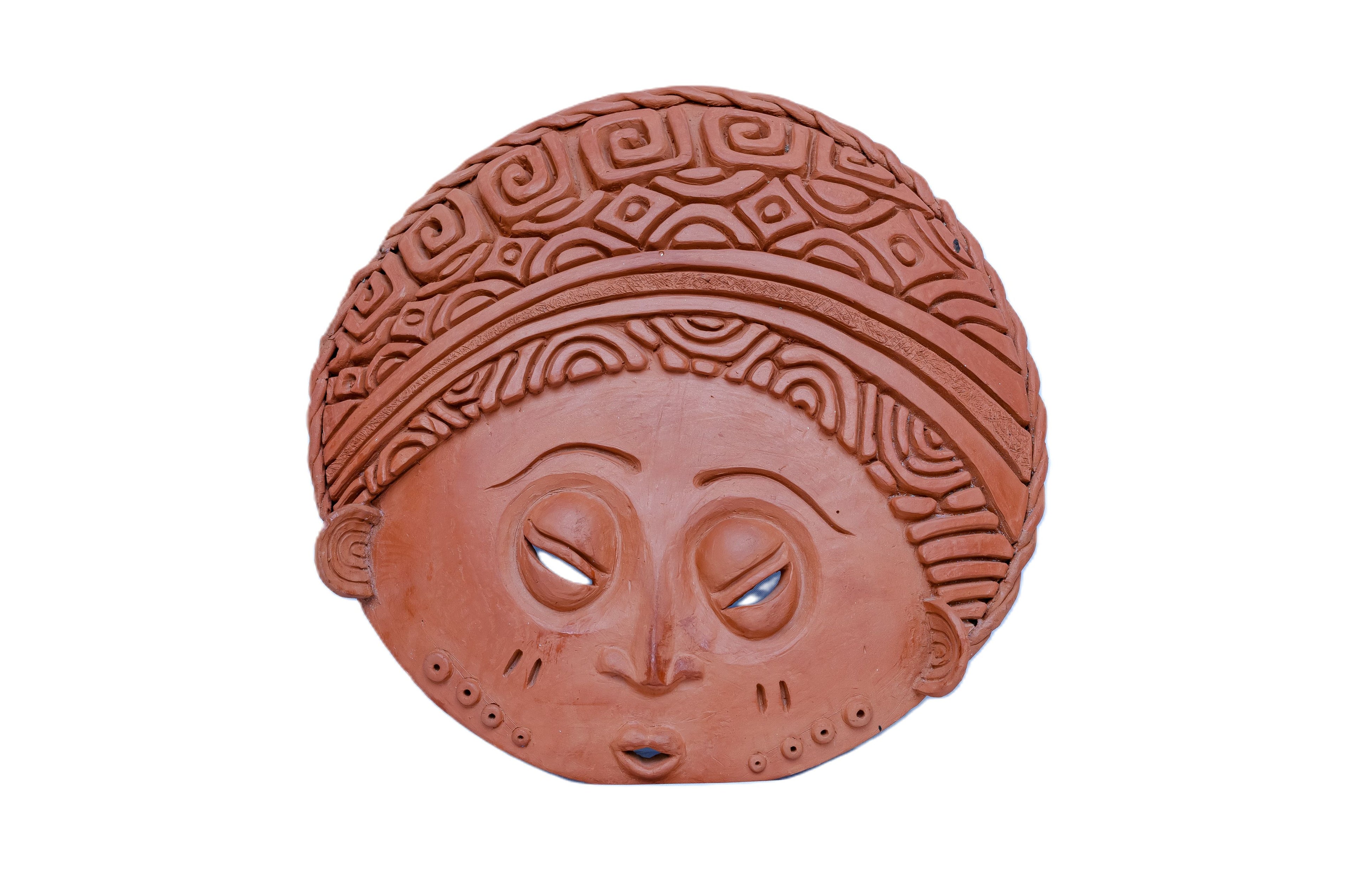 African Terracotta Clay Face Mask — Handcrafted Ceramic Art