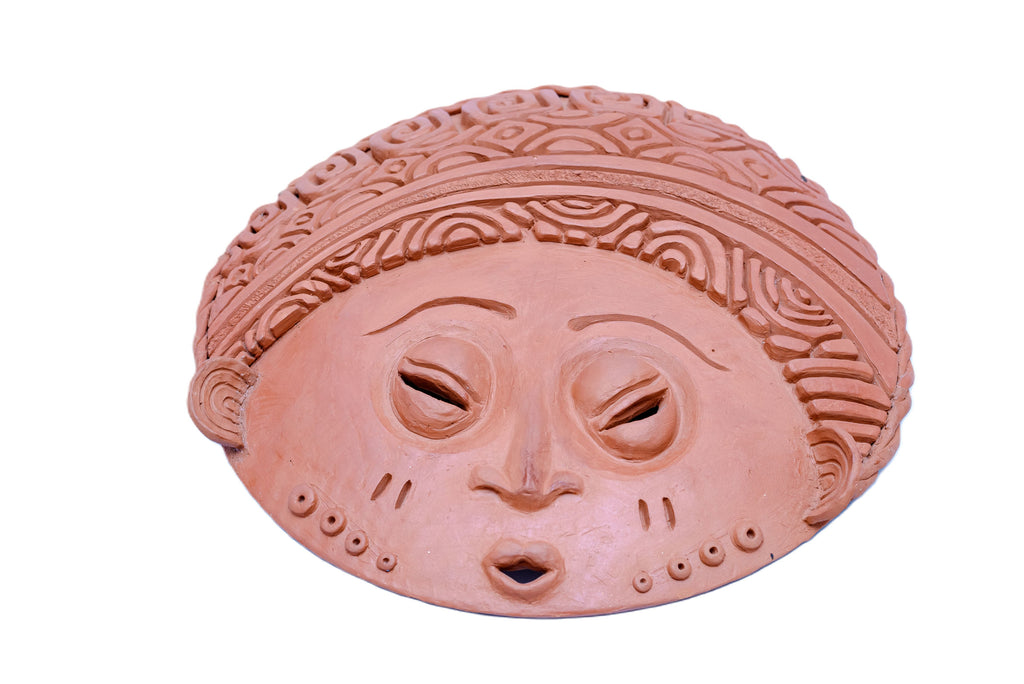 African Terracotta Clay Face Mask — Handcrafted Ceramic Art